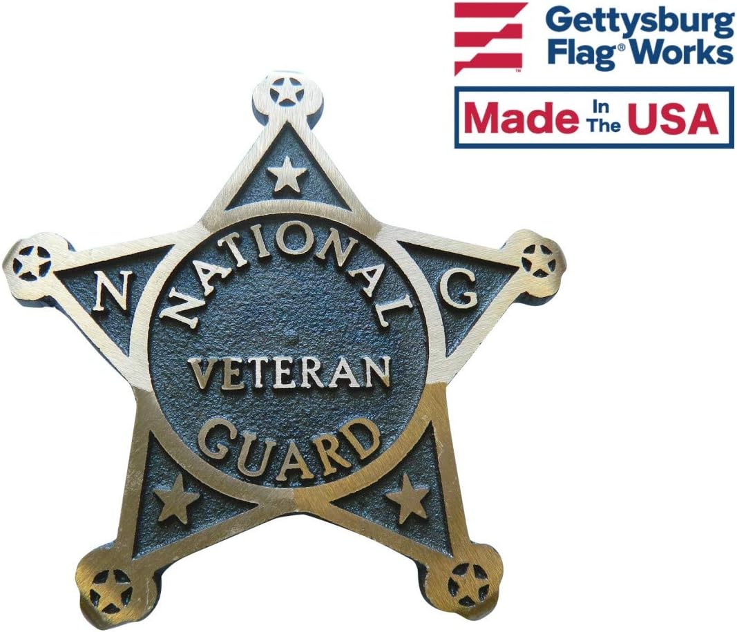 National Guard Veteran Bronze Grave Marker - Cemetery Memorial Flag Holder, Veteran Plaque, Proudly Made In USA