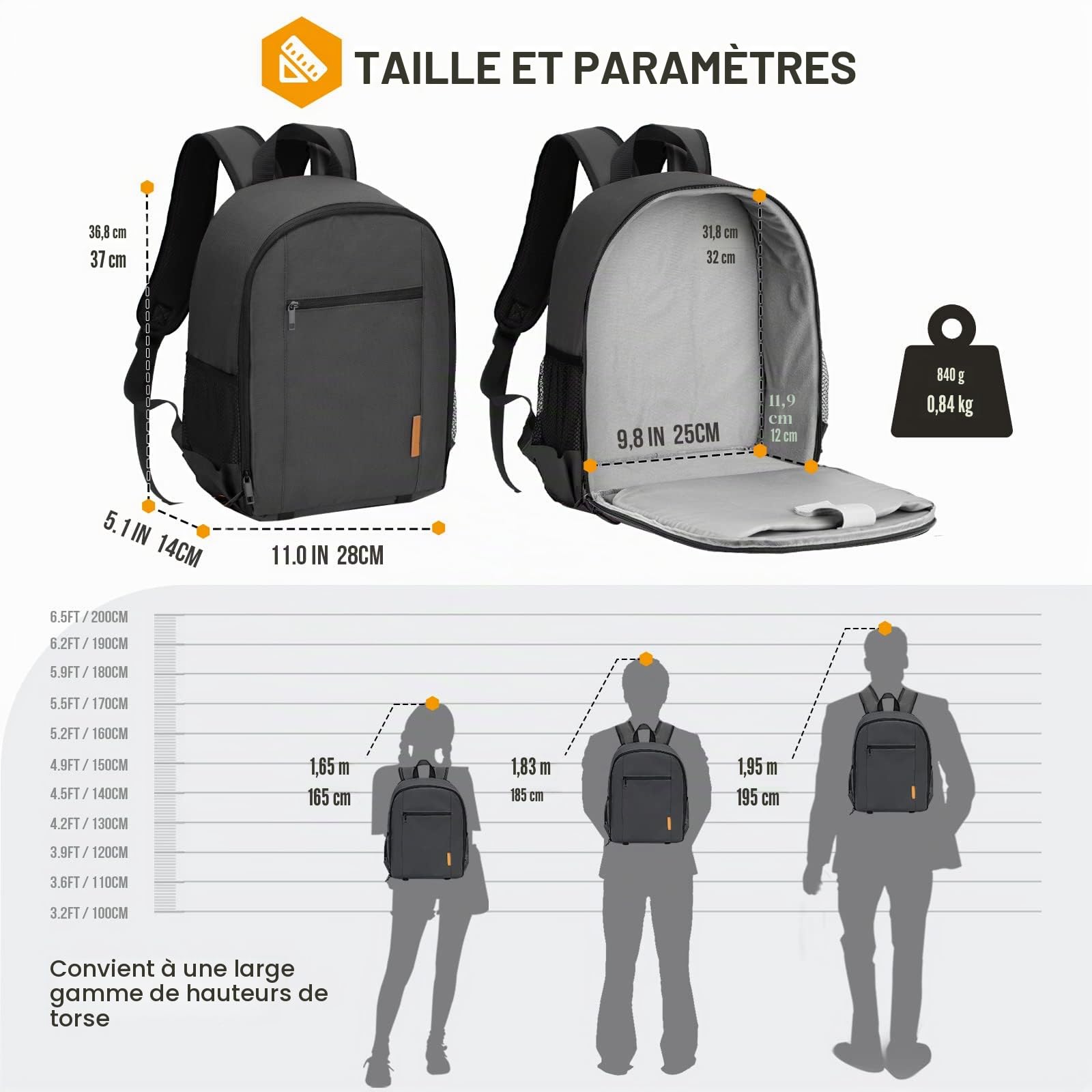 TARION Petit Sac à Dos Appareil Photo - Sac Photo DSLR Professionnel avec Housse Pluie Imperméable Compartiment Ordinateur Sac Photographie Compact Noir TB-S