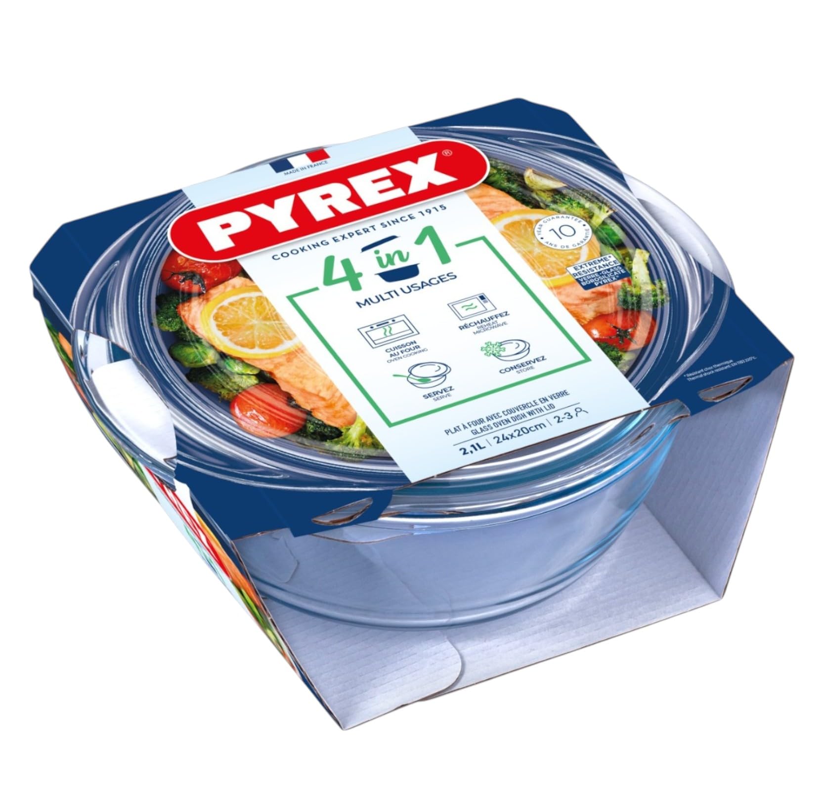 Pyrex Essentials Glass round Casserole High resistance 1.6 L (+ 0.5L Lid)