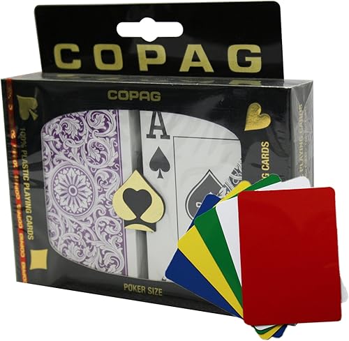 Copag 1546 - Juego de cartas de plástico para póquer, tamaño jumbo, color gris y morado, más 5 tarjetas cortadas