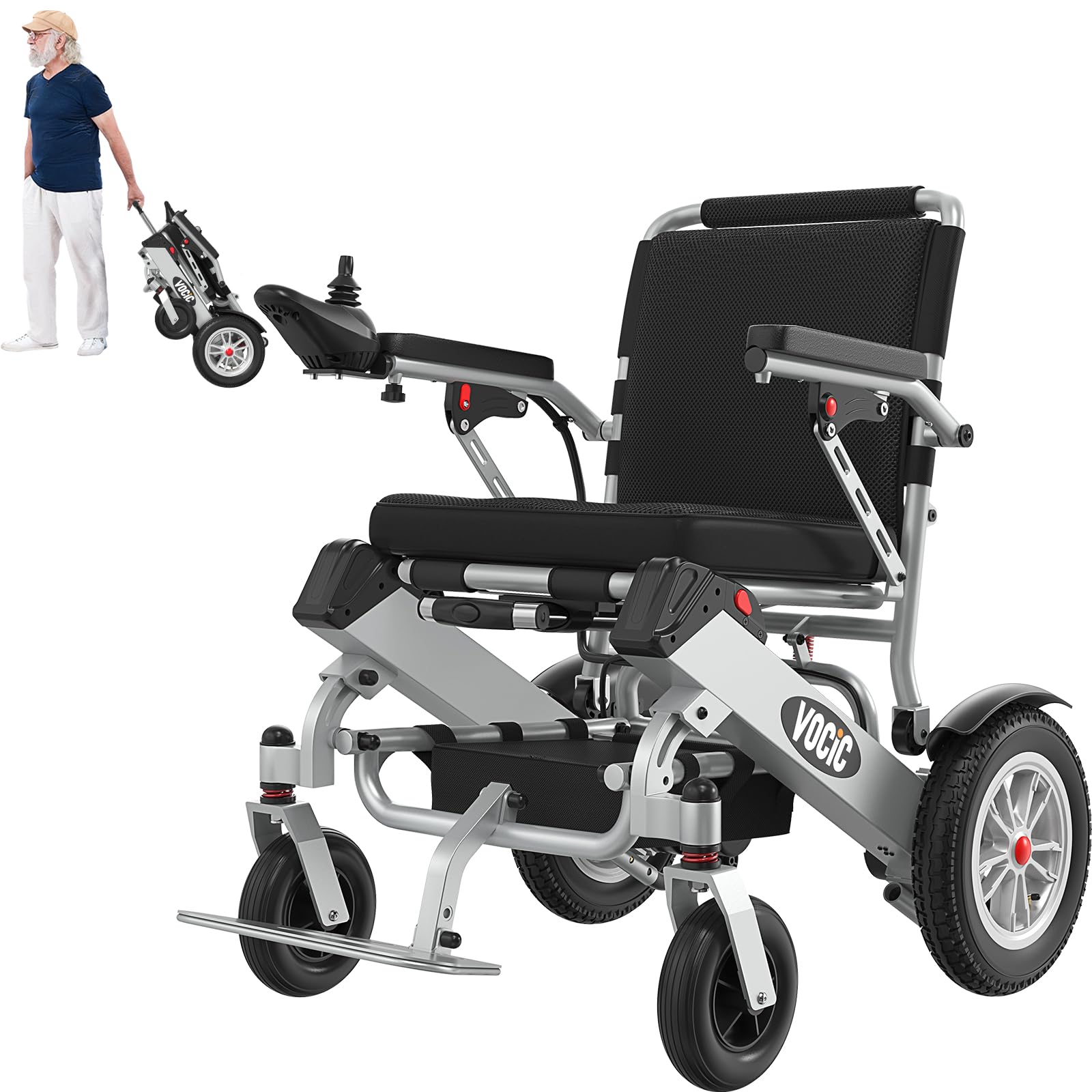 VOCIC V62 Silla de ruedas electrica plegable ligera 25KG | Sillas electricas de doble batería 136KG,25KM aluminio electric wheelchair para todos los terrenos,Aprobado por la aerolínea