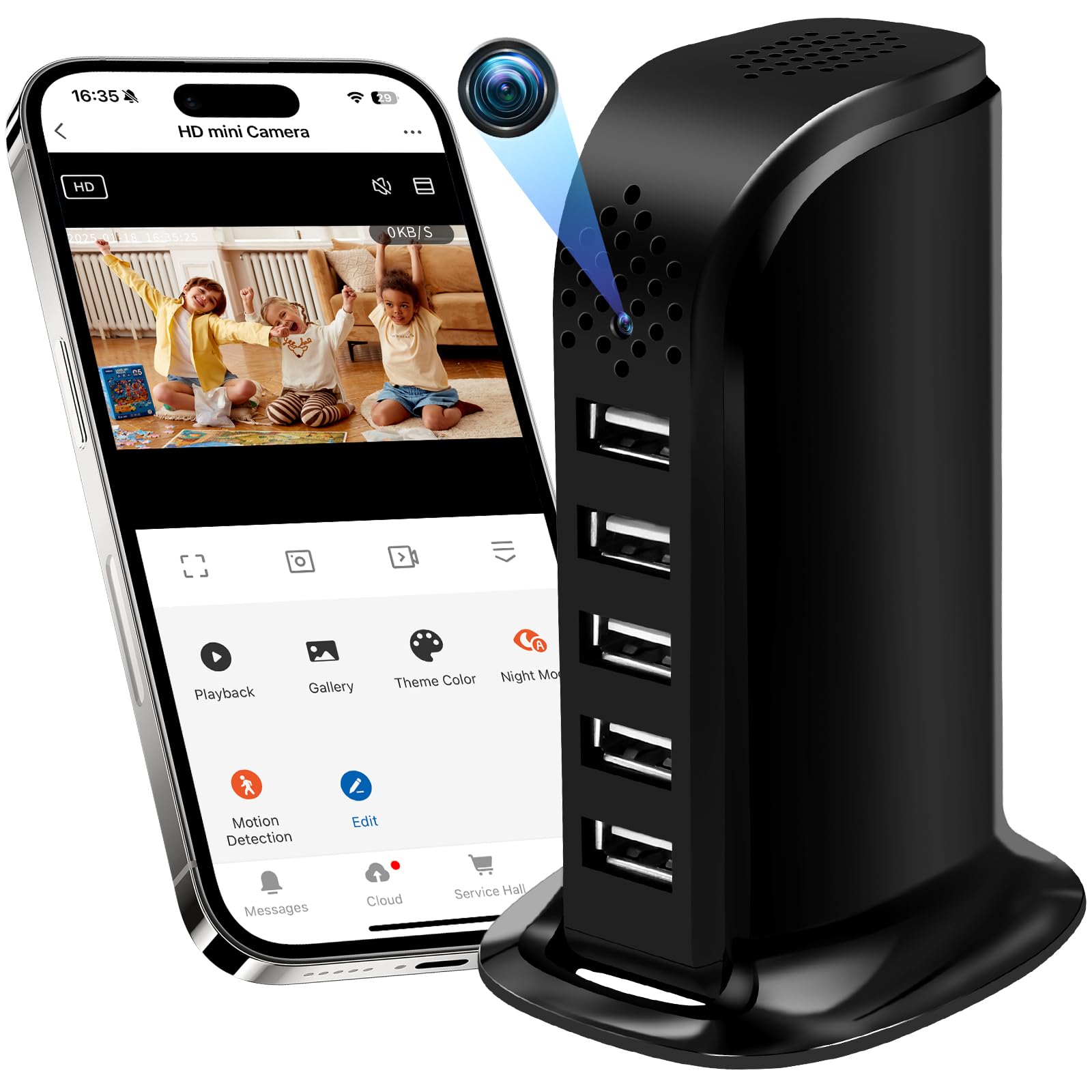 Telecamera Spia WiFi 5G, Microcamera Nascosta Senza Fili, Mini Spy Cam | Stazione di Ricarica 5 Porte, WiFi 2,4G/5G, Rilevamento del Movimento, Registrazione 24/7, Tuya APP per Casa Ufficio