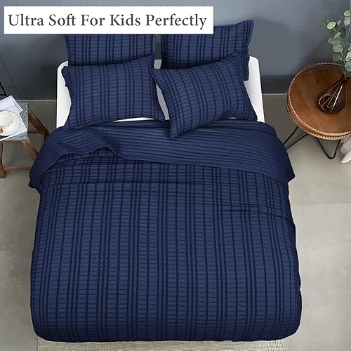 Miniatura 3 de PHF Juego de edredón de sirsucker tamaño King, con buena caída, suave, lavado, moderno y elegante para todas las estaciones, 1 colcha ligera con