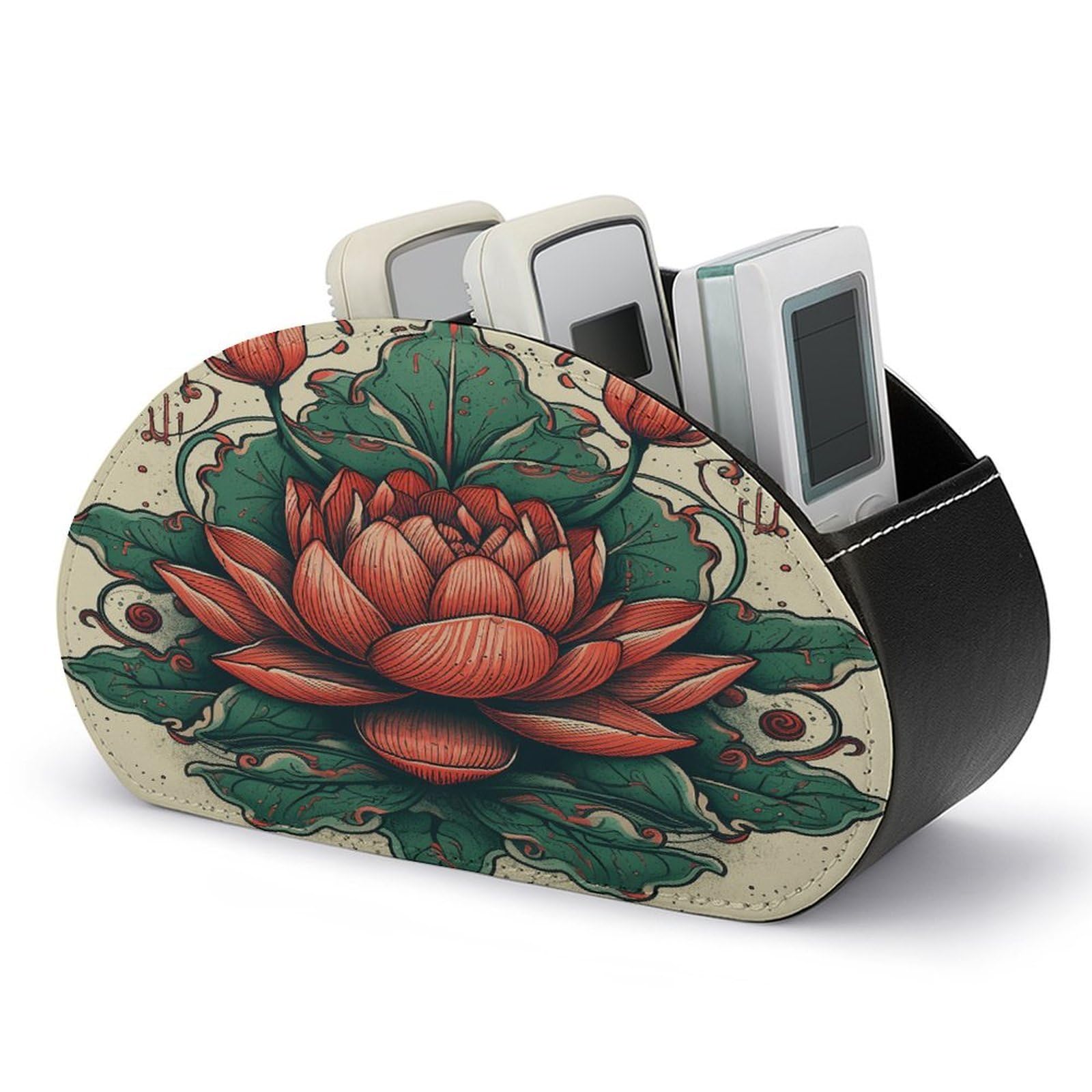 Btcowzrv Style Hand Drawn Red Flower Remote Control Holder With 5 Compartments