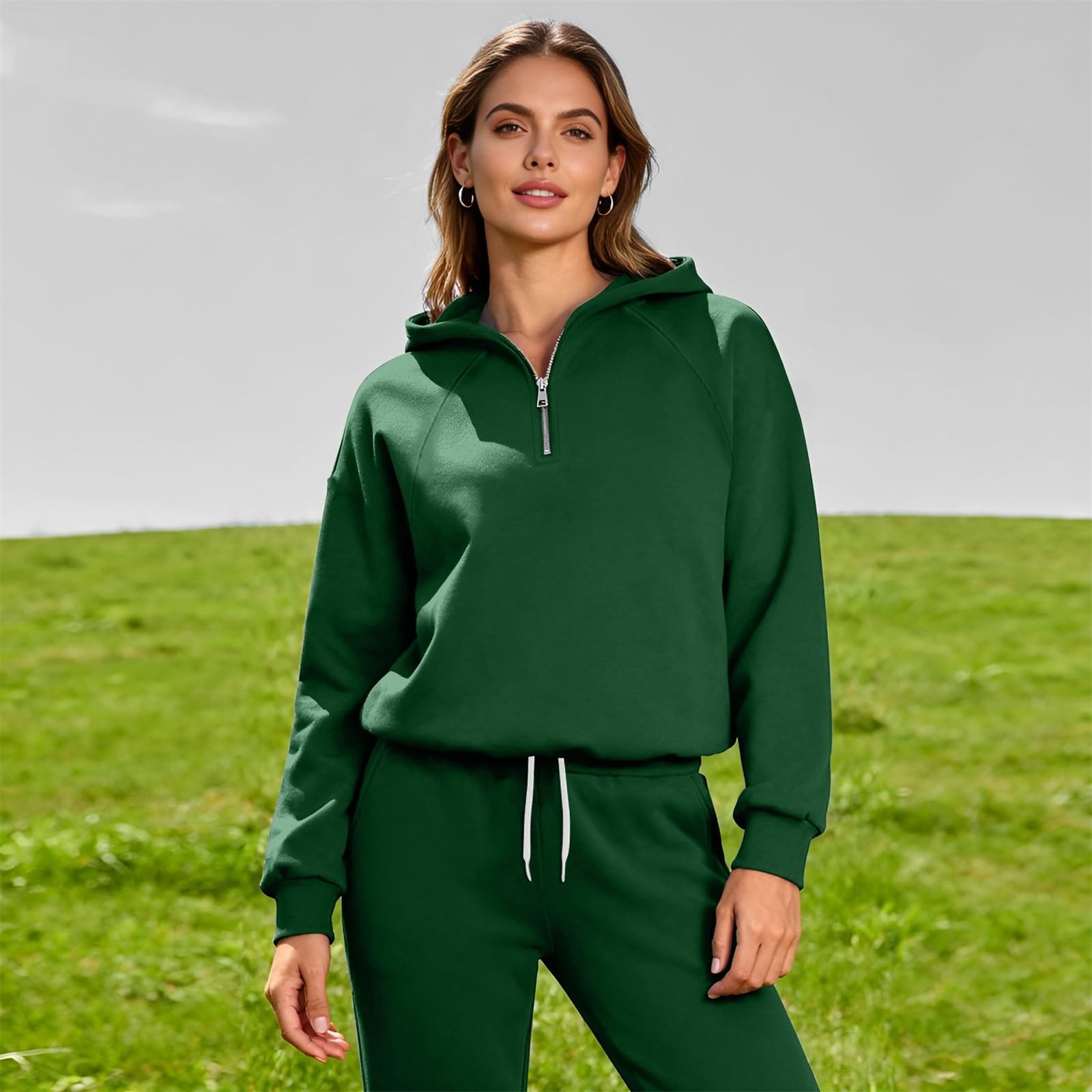 Generisch Tuta da uomo per il tempo libero, set da 2 pezzi, tuta da jogging da uomo, con cerniera a 1/4, con cappuccio e pantaloni sportivi da street, vestibilità normale, confortevole, per la casa