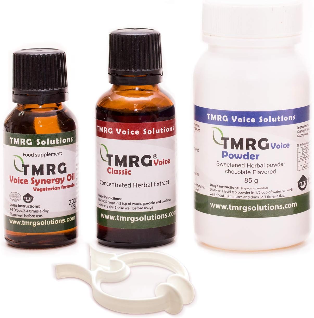 TMRG Powerful Vocal Recovery Kit - Large: Professional Herbal Remedy Featuring 30ml Voice Drops, 85g Voice Powder, 20ml Synergy Oil, and a Clip—Ultimate Care for Vocal Strength and Recovery.