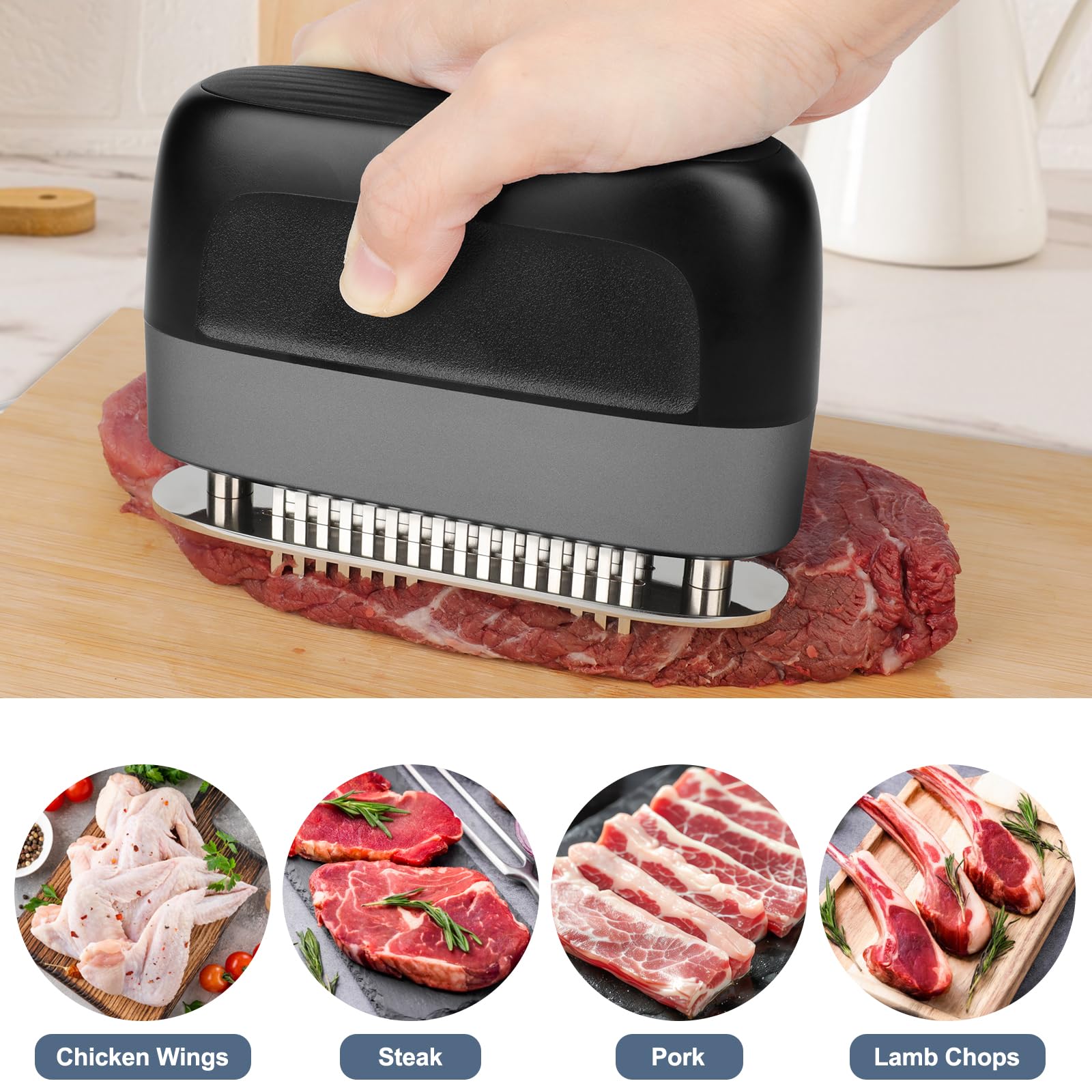 tenderizer do mięsa w 100% z ostrzami iglastymi ze stali nierdzewnej, tenderizer do steków-meat tenderizer, ręczny gadżet kuchenny do steków, kurczaka, wieprzowiny, ryb i grilla, czarne
