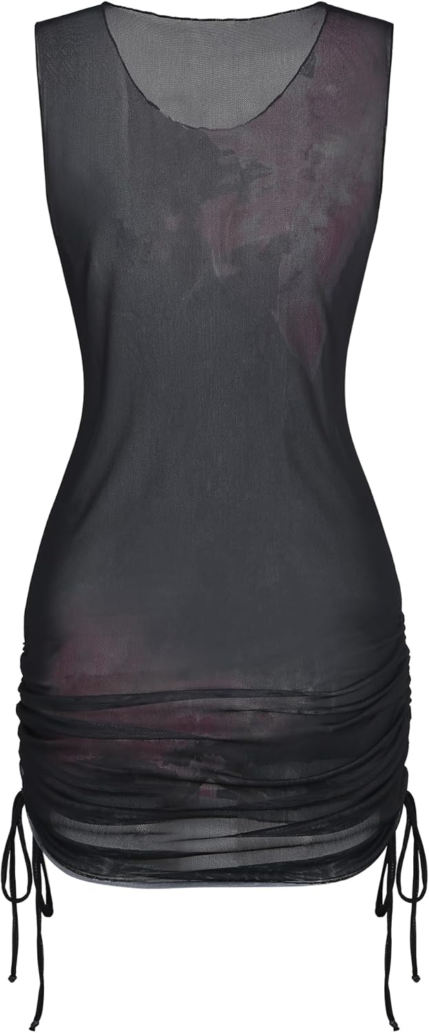 ZAFUL Women Swimsuit Cover Up Dress Ombre Side Ties Sleeveless Sheer Mesh Bathing Suit Coverups Beach Dress - Image 3