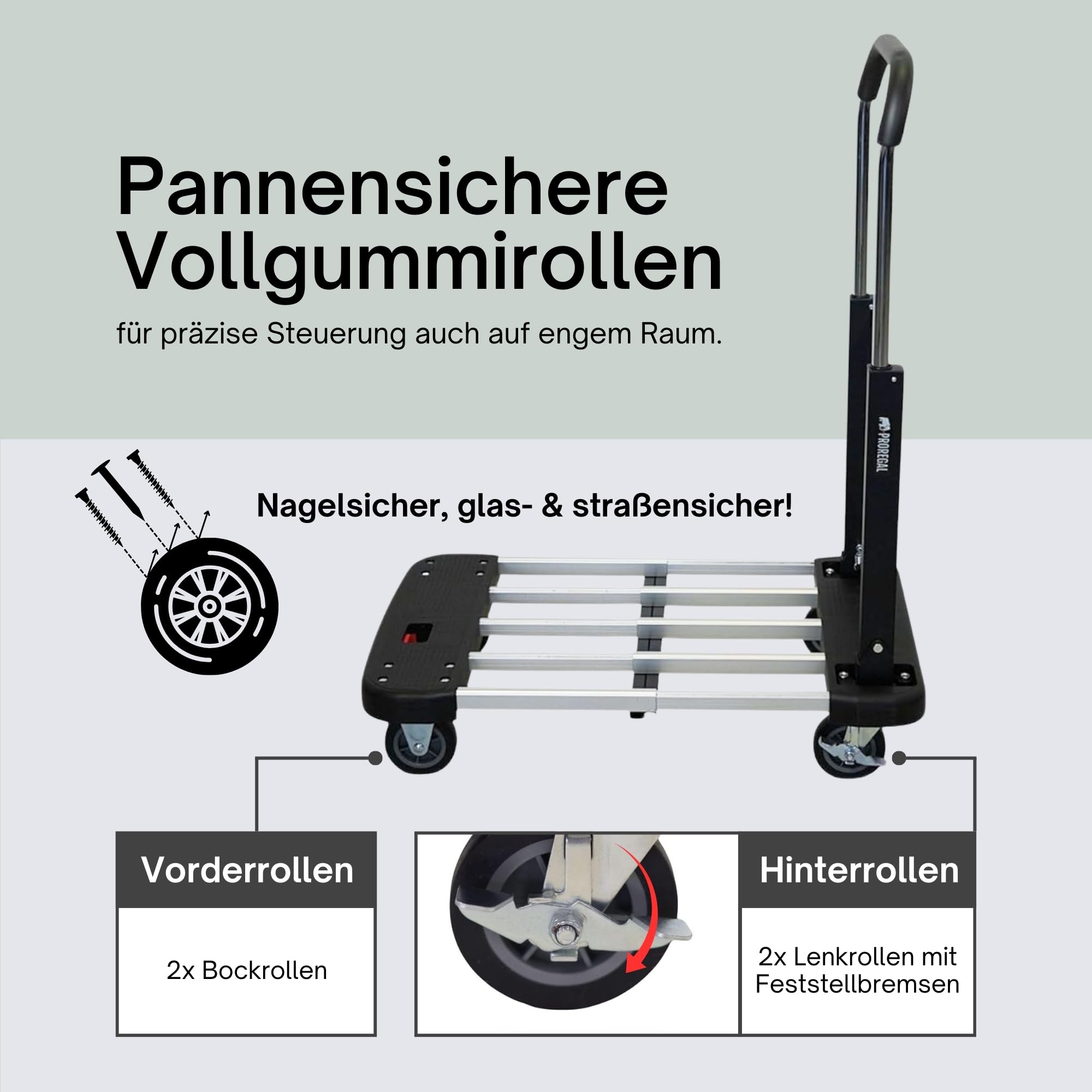 PROREGAL Klappbarer Profi-Transportwagen Taurus 150 | HxBxT 97x46x76cm | Traglast 150kg | Höhenverstellbarer Griff | Plattformwagen Transporthilfe Klappwagen Paketwagen Lagerwagen