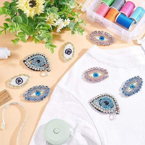 Miniatura 5 de FINGERINSPIRE 8 parches de cristal con diamantes de imitación de Egipto contra el mal de ojo, 4 estilos exquisitos bordados en forma de ojo, parches