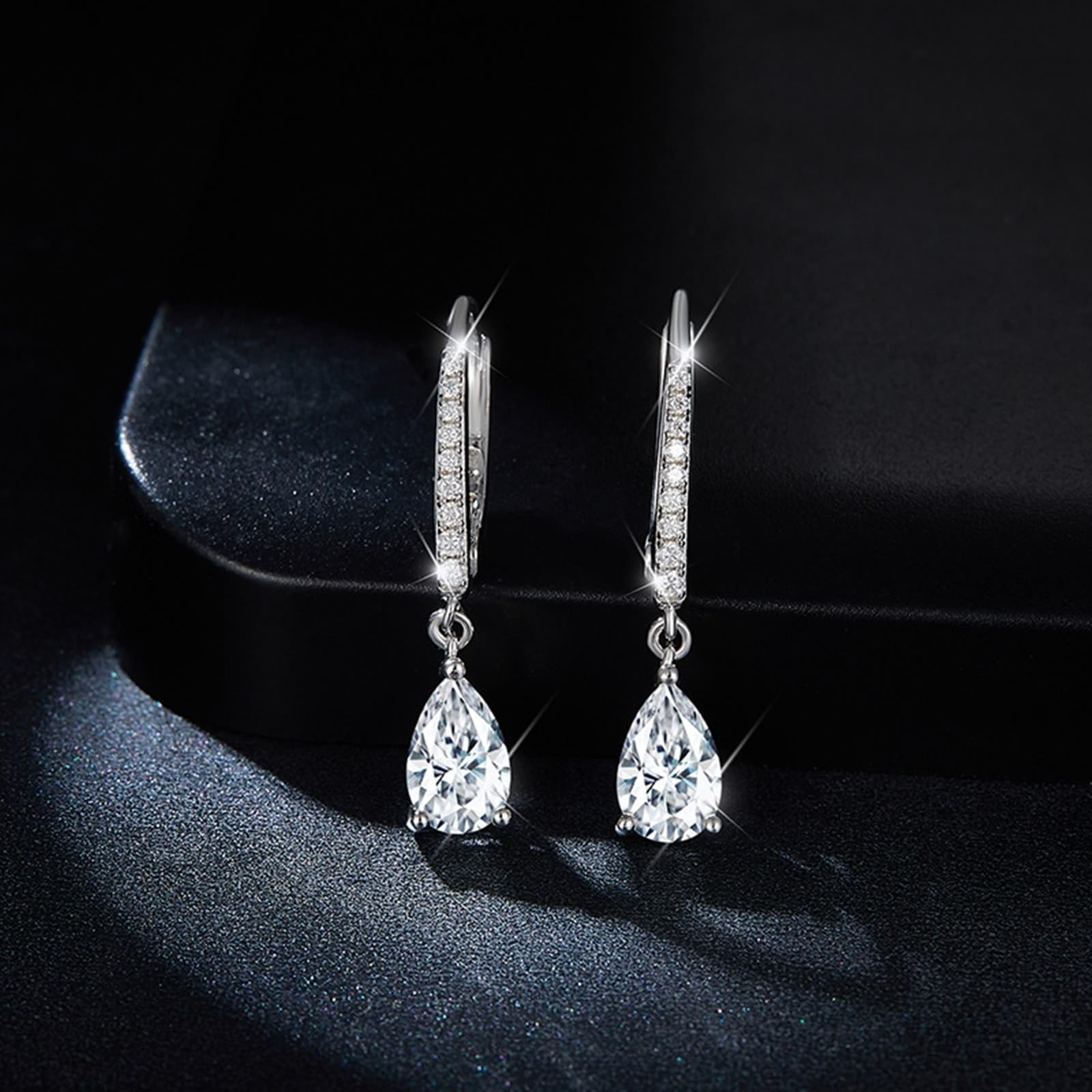 KnSam Silber 925 Ohrhänger, Ohrringe 925 Silber Mädchen mit Moissanit 1ct 5x8mm Silber 925 Ohrringe Damen Hängend Moissanit