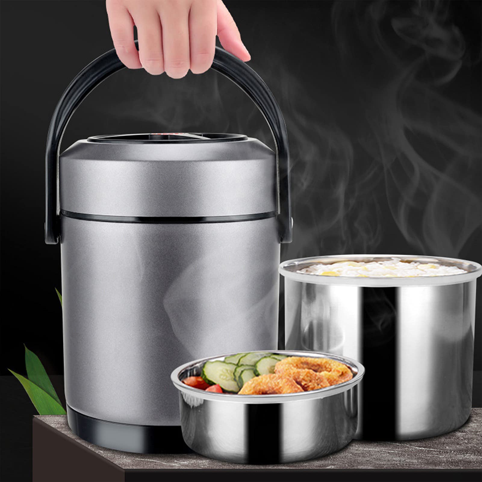 Acero Inoxidable 2.6L Termo De Alimentos Cuadrícula De Tres Niveles Conservación De Gran Capacidad, Adecuado para Trabajadores De Oficina, Estudiantes, Niños, Ancianos, Etc,B,2.6L