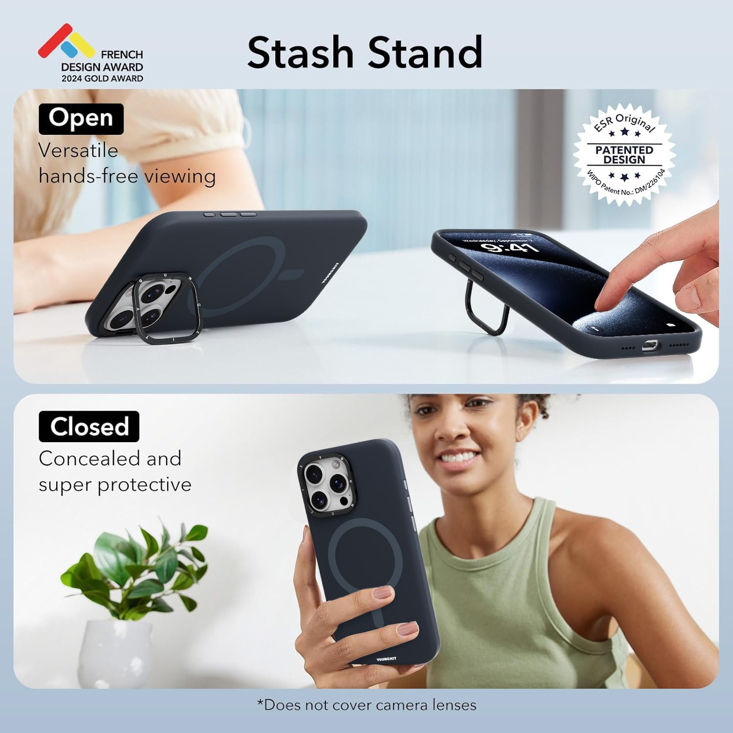 YOUNGKIT Cover for iPhone 16 Pro 360° Adjustable Stand Compatible with MagSafe - Image 4