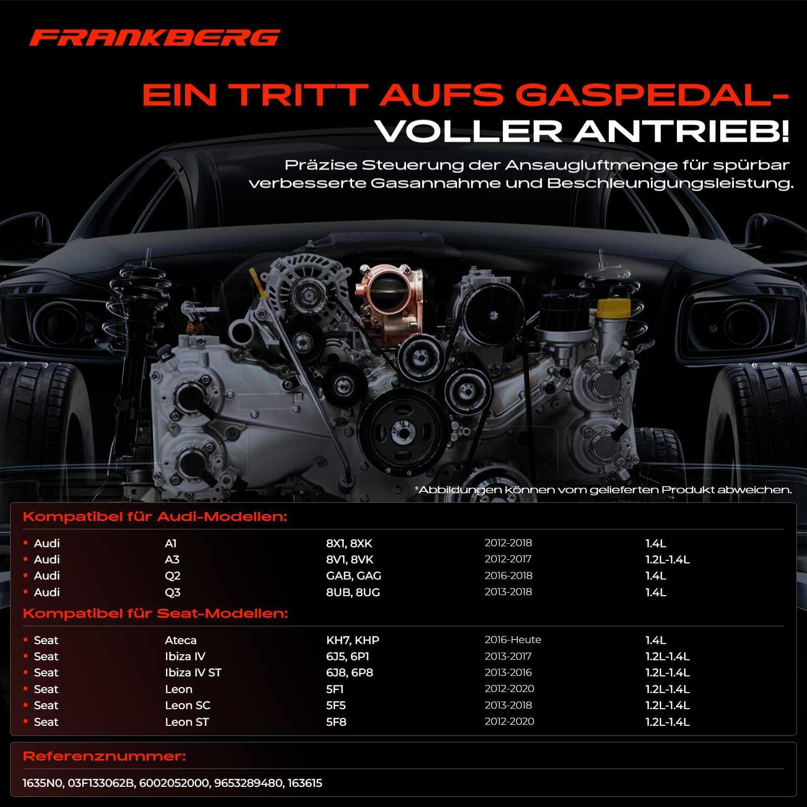 Frankberg Drosselklappe Drosselklappenstutzen für Golf VII J-e-t-t-a IV P-a-s-s-a-t Polo S-c-i-r-o-c-c-o 1.2L 1.4L 1.6L 2011-Heute 03F133062B