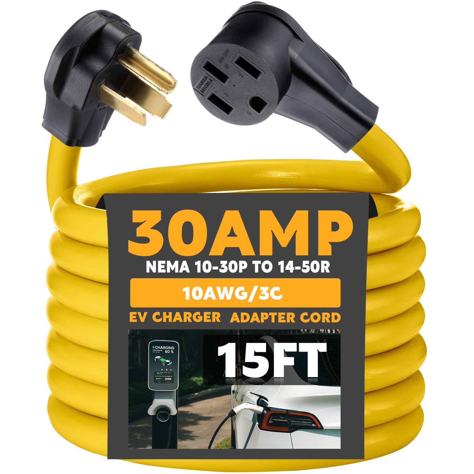 Photo 1 of Tellegloww 15 ft NEMA 10-30P to 14-50R EV Charger Cord 3 Prong Old Dryer Outlet to Level 2 EV Charger Extension Cord with Handle (Only for 3 Prong L-Shaped Old Dryer NEMA 10-30R Outlet) ETL Listed