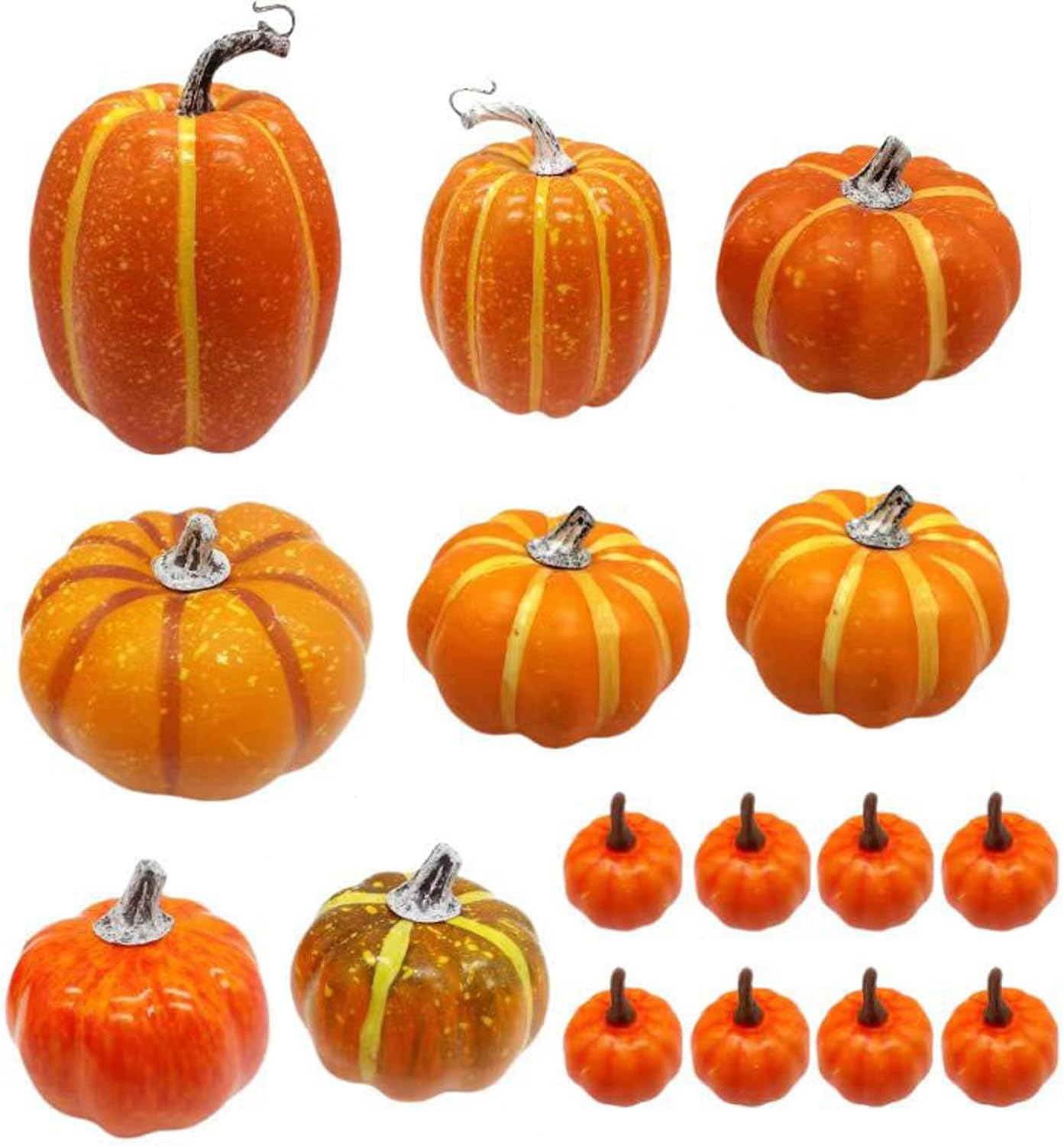 Artificial Pumpkin Fall Decor Assorted Sizes Harvest Foam Pumpkin for Halloween Thanksgiving Home Decor (A-Yellow, 16Pcs Set)