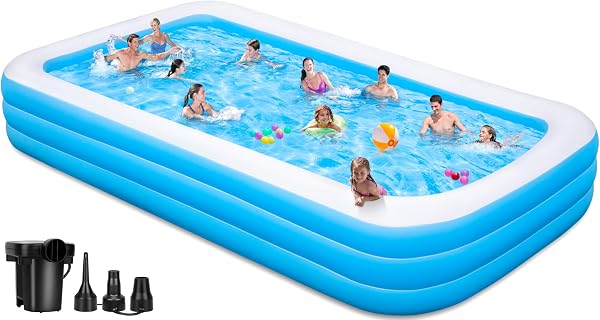 Large Inflatable Pool with Pump - 165 x 76 x 22 Oversized Thickened Blow Up Pool for Adults, Family Swimming Pool for Ba