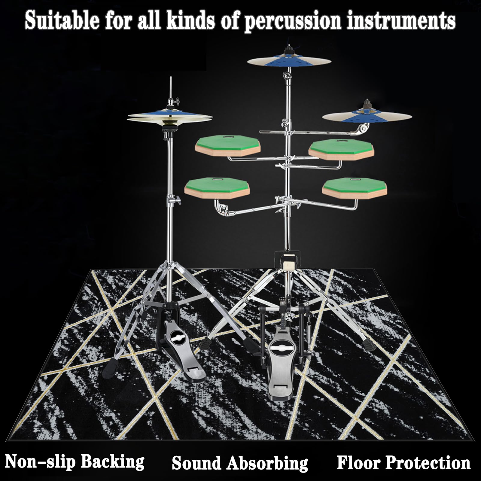 Schlagzeugteppich - rutschfeste Trommel Teppiche - Quadratische Schallschutzdecke - Schlagzeug Teppich für Bass Drum Snare - Akustik Elektrisches Schlagzeug Teppich für Studio - Wohnung 160 x 140 cm