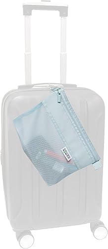 Miniatura 9 de Bolsa de malla con cremallera, bolsa de almacenamiento y aseo de color azul claro mediano resistente al agua con cremallera, clip duradero para