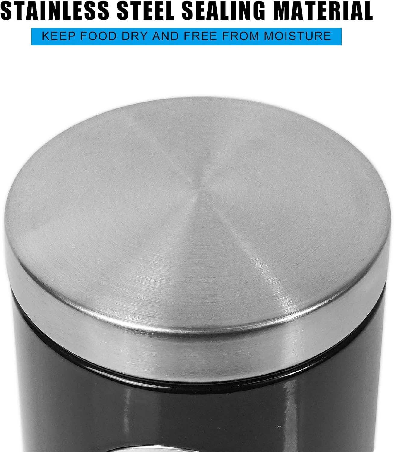 Luwint Kitchen Food Storage Canisters with Window Set of 3, Metal Storage Jar Containers for Tea Sugar Coffee Biscuit Baking Supply, 3 Pcs Storage Canisters for Kitchen Organization (Black)