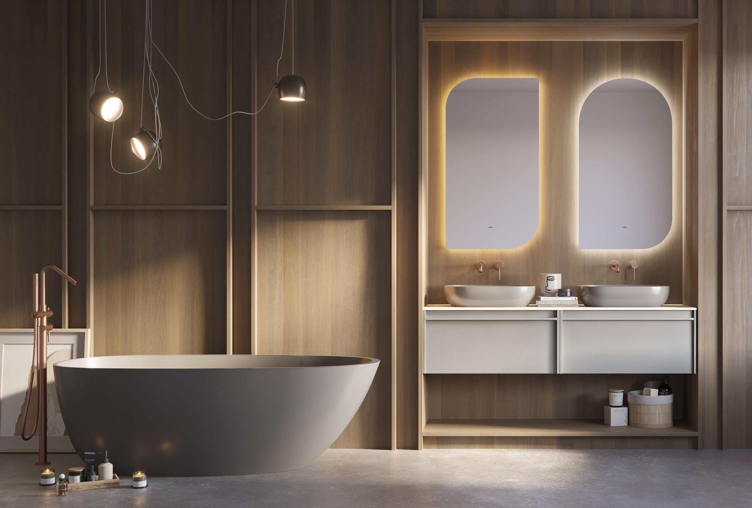 Mice - Espejo con luz led para baño, vestidor, Maquillaje - Espejo con Sistema de Encendido con Sensor de Movimiento - Anti-vaho Incorporado y luz cálida - Esquinas 2 Redondeadas y 2 cuadradas
