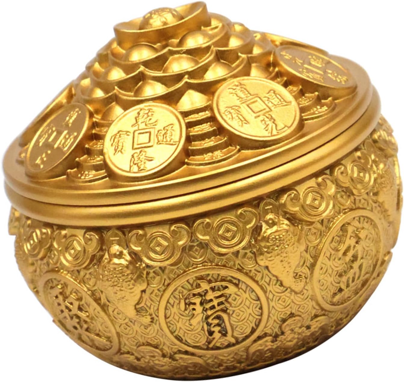 Decorative Brass Incenses Holder Burners with Lid Chinese Styles Carving Treasure Bowl for Prosperity Home Decoration Housewarmings Gift