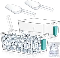 Vista 10 de Havawish Juego de 2 Recipientes para Hielo y Cucharones Flexibles de Plástico para Congelador con Asa Extraíble, Cubo de Almacenamiento Transparente