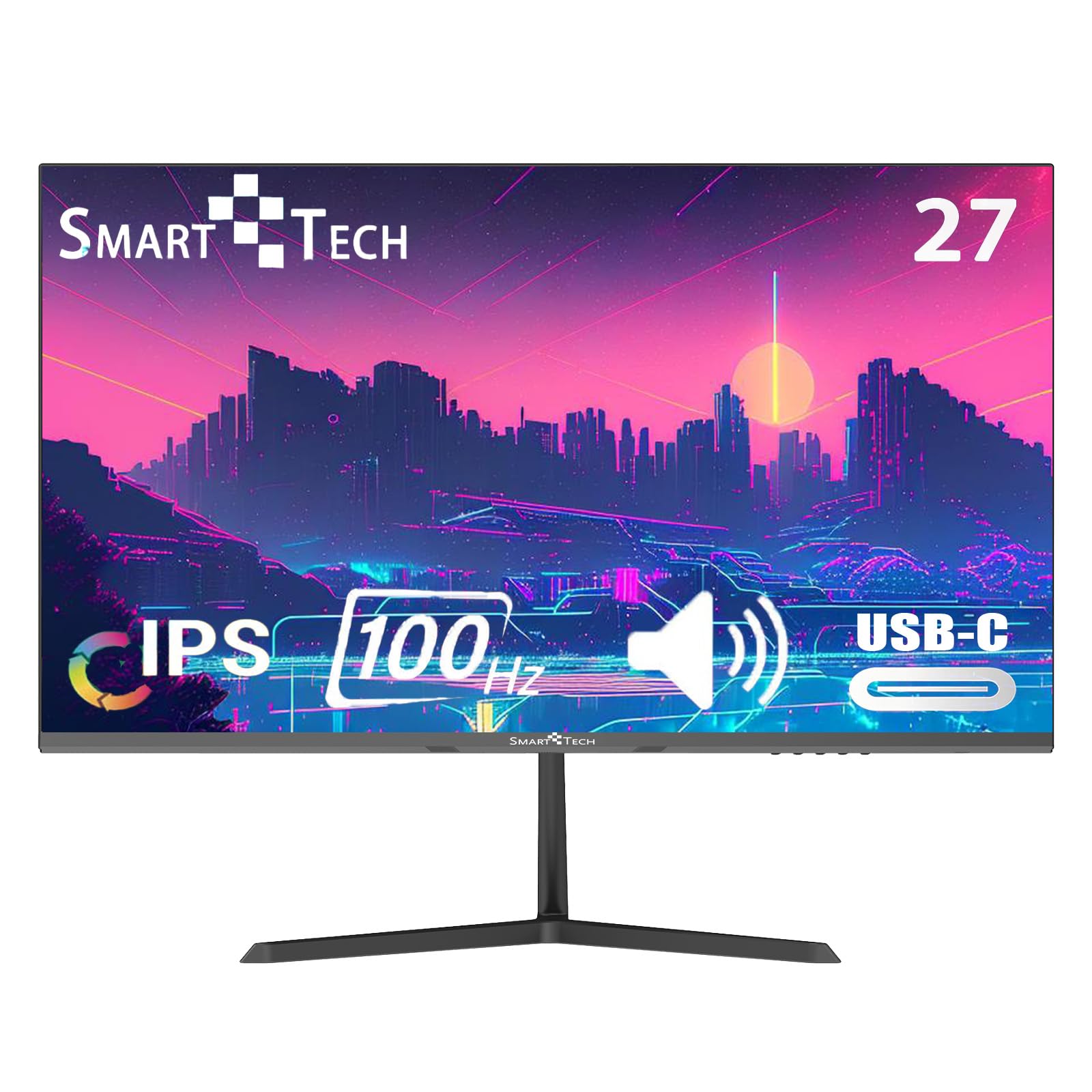 Smart Tech Monitor 27 Zoll 100Hz, Office Monitor, USB-C, IPS, FHD Bildschirm 27 Zoll mit eingebautem Lautsprecher, sRGB110%, HDR, FreeSync, USB-C DP HDMI Anschlüsse (Mit HDMI&USB-C Kabel)