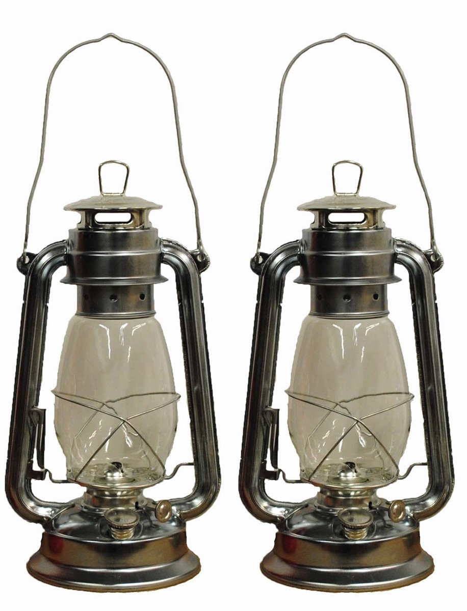 Silver Hurricane Kerosene Oil Lantern Emergency Hanging Light / Lamp - 12 Inches (2)