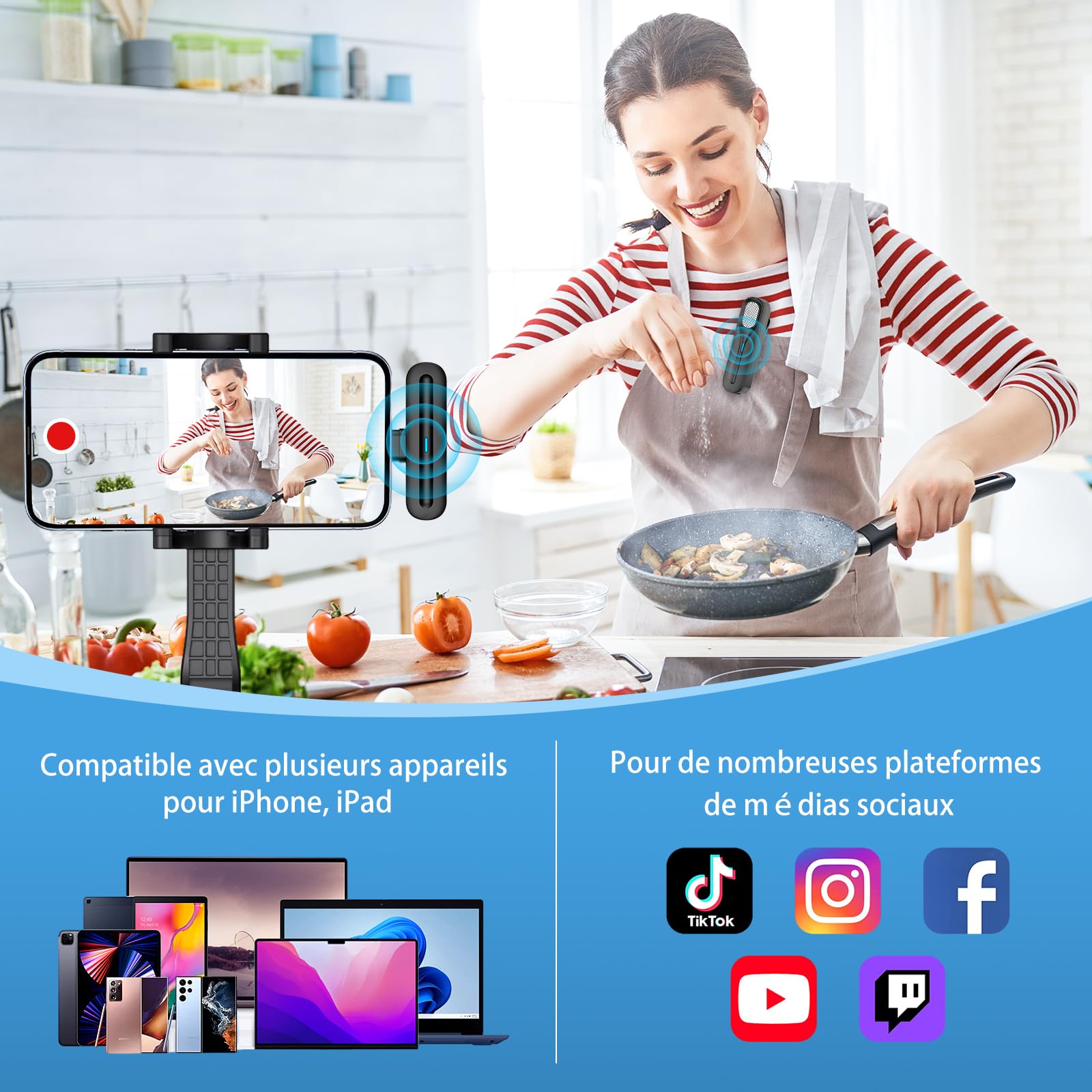 Lavalier Mikrofon Kabellos, Plug-Play Lavalier Microphon Wireless für iOS, Intelligentes Minimikrofon zur Geräuschreduktion ist einfach zu bedienen, geeignet für YouTube, TikTok, Facebook