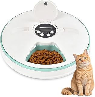 Futterautomat Katze, Futterautomat Katze Nassfutter, Nassfutterautomat für Katzen mit Timer, Katzenfutter Automat für 6 Mahlzeiten, Batteriebetriebener Futterspender Katze für Trocken- und Nassfutter