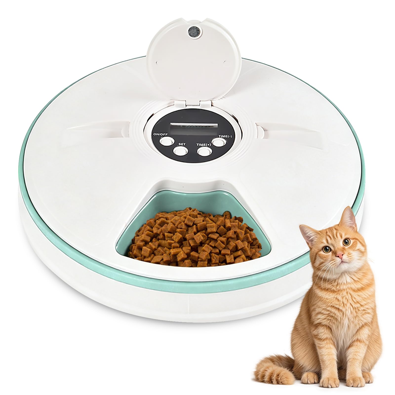 Mangiatoia automatica per gatti, per gatti con timer, per 6 pasti, alimentatore a batteria, per cibo umido e umido