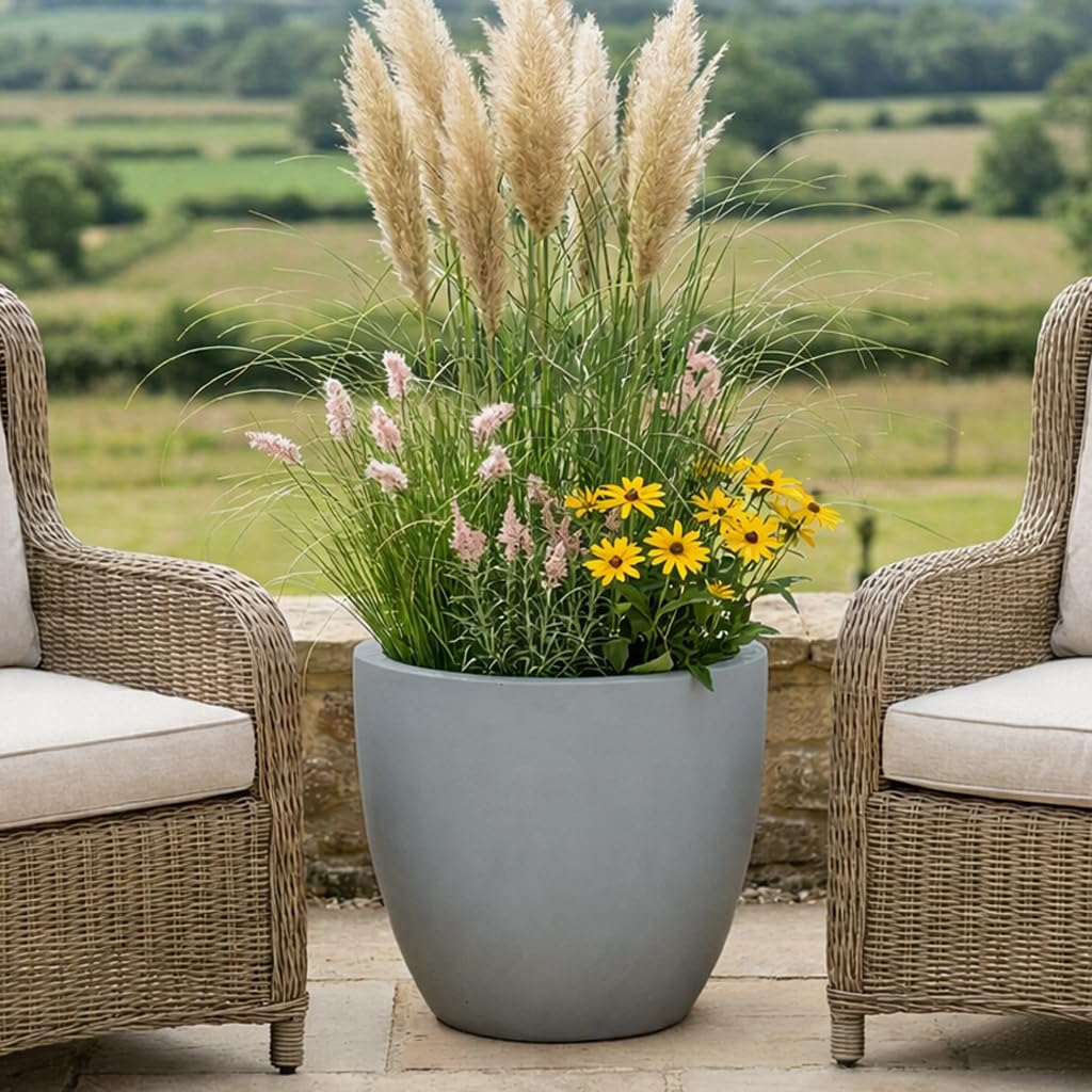 Idealist™ 50Cm Plant PotGrey Reinforced Stone Large Garden PlanterRound Outdoor Plant Pot D50 H45 Cm88L from B&Q