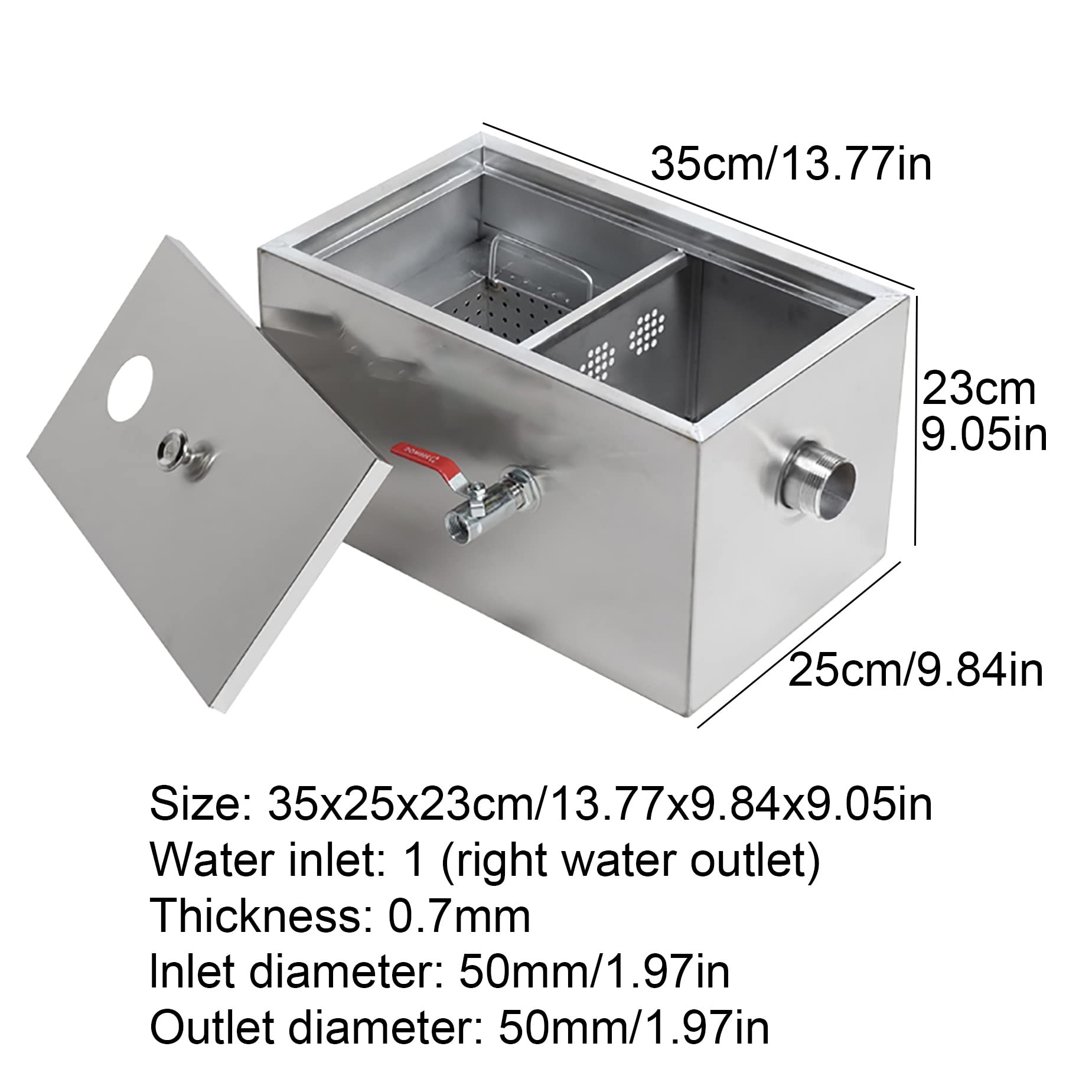 PROPFE Grease Interceptor, Commercial Grease Trap, Stainless Steel Grease Trap with Removable Baffles, Under Sink Grease Trap for Restaurant Factory Home Kitchen (Size : 1 hole-35x25x23cm)