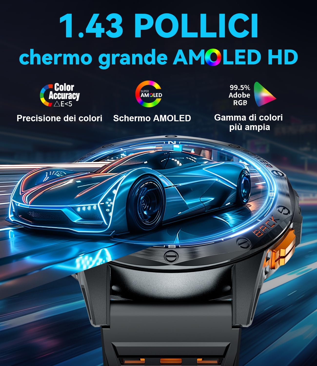 LIGE Smartwatch Uomo GPS, Barometro/Altimetro/Bussola, AMOLED 1,43" Smart Watch Militare con Torcia LED, Chiamate Bluetooth, 170+ Modalità Sport, 5ATM, Monitoraggio Salute per Android iOS,DM1-H
