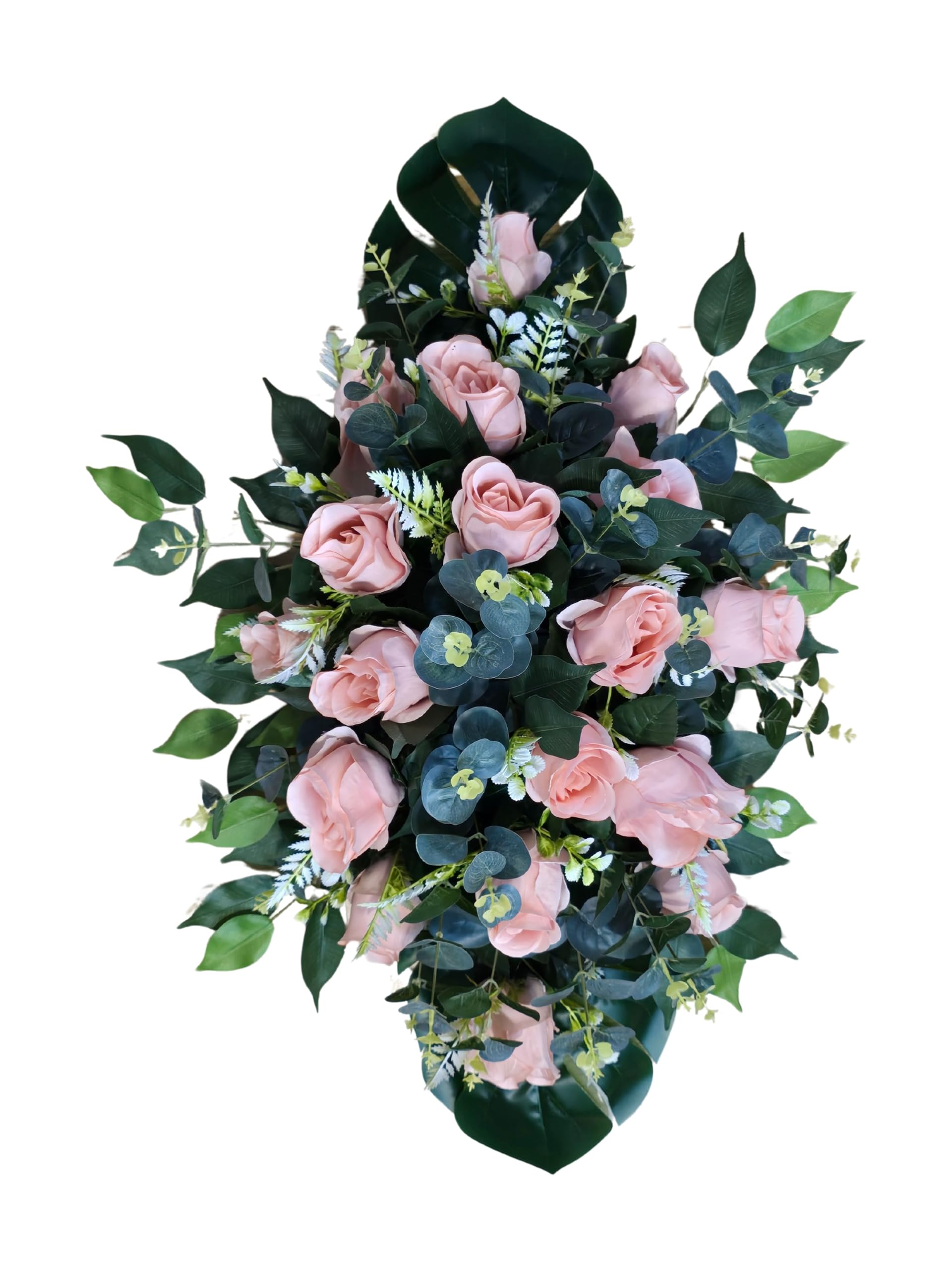 DRW Centro de Flores cojin Cementerio, procesiones, Iglesias Bodas o sepulturas Rosas Rosas y eucalipto Estilo Barco Artificiales 74x50x30