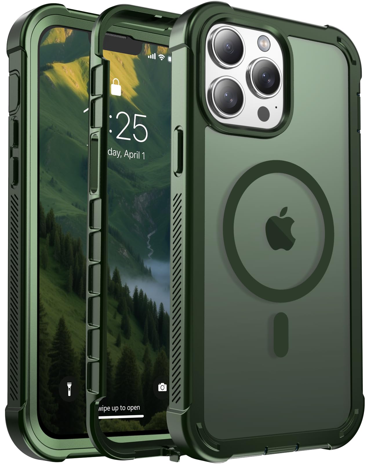 jaroco Magnetic for iPhone 13 Pro Case Heavy Duty Protection Army Green