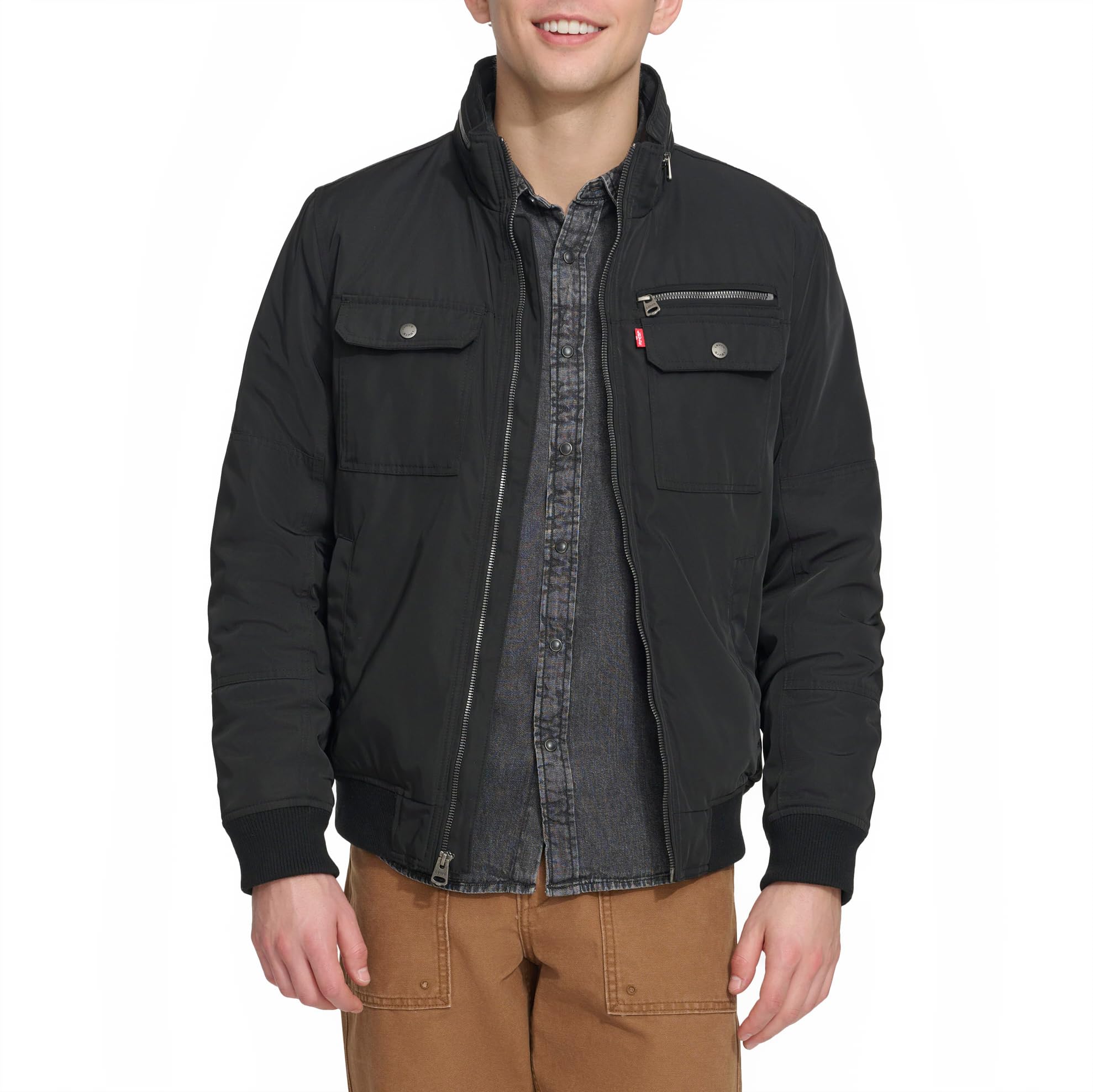 Levi's Men's Black Stand Collar Utility Bomber, S