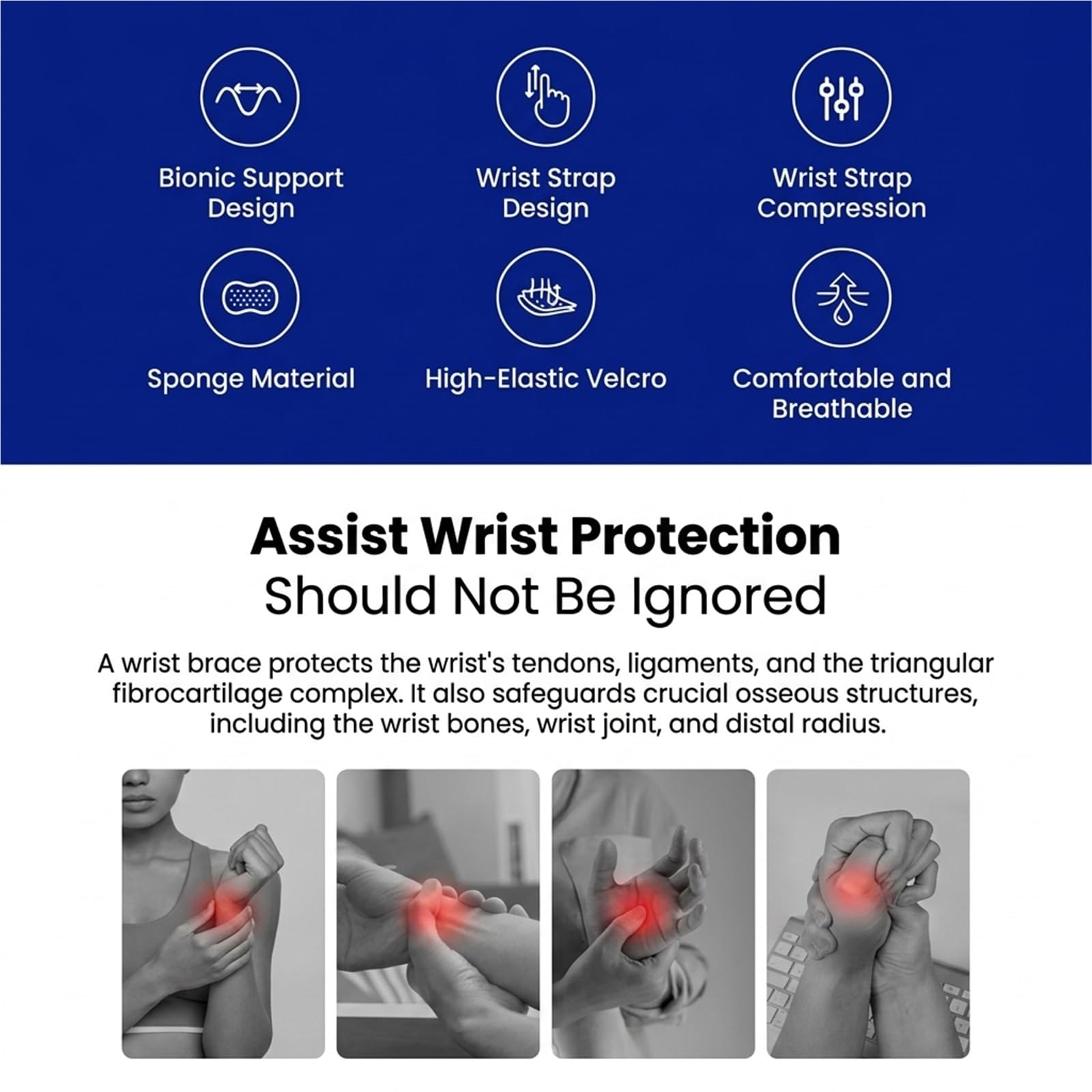 Muñequera Ortopédica para Túnel Carpiano con Férula de Acero Soporte de Muñeca Ajustable para Tendinitis Alivio del Dolor TFCC Protector de Palma Transpirable Negro(S)