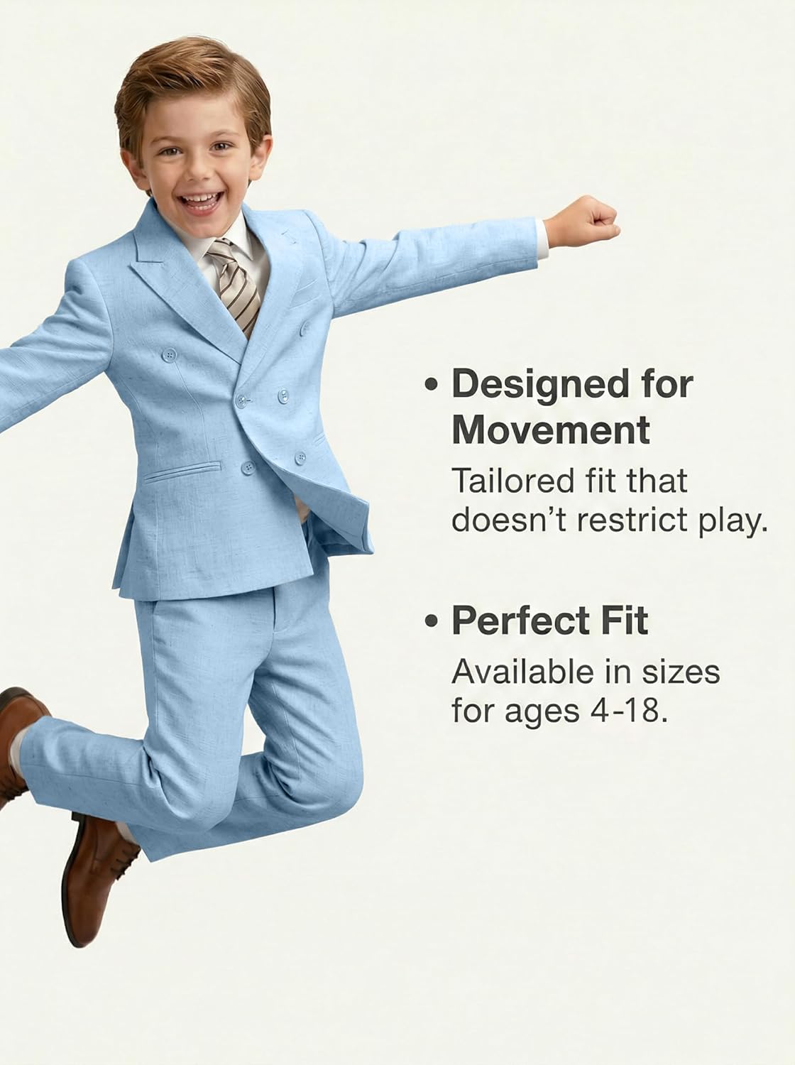JPF Double Breasted Linen Suit for Boys 2 Piece Kids Linen Suit Casual Beach Wedding Suit Jacket and Dress Pants Set