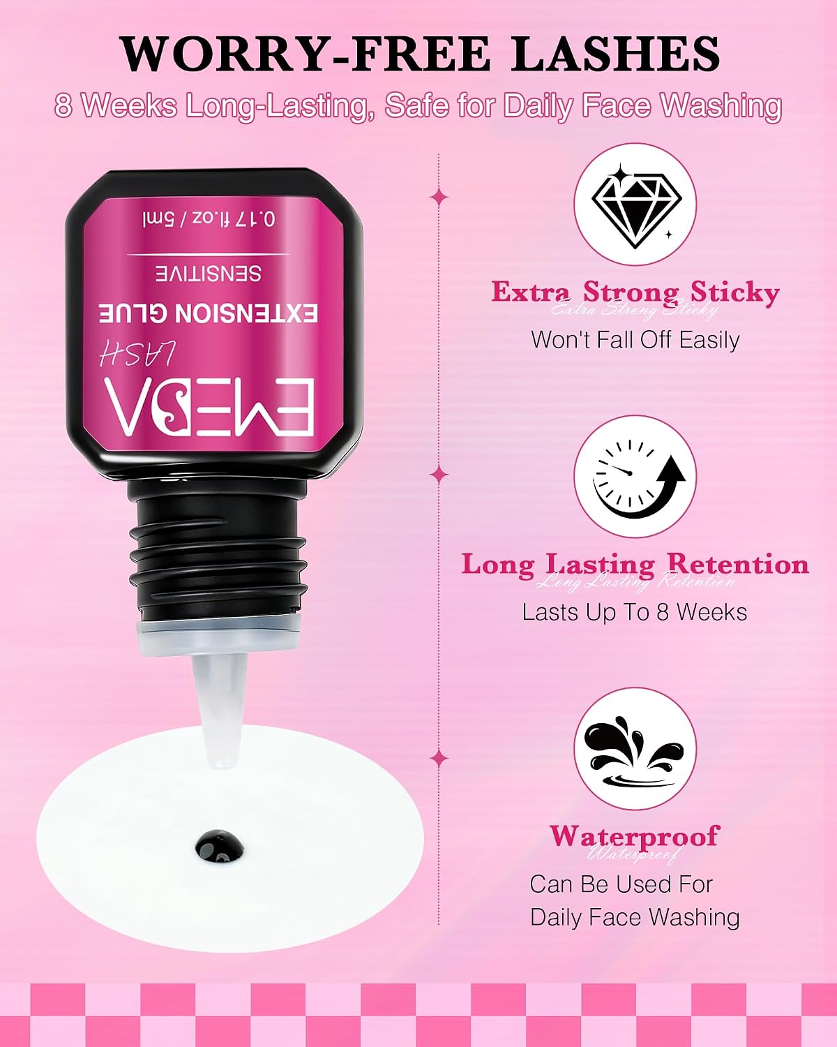 Lash Sensitive Eyelash Extension Glue - 5-7 Weeks Retention Black Eyelash Adhesive Professional Hypoallergenic Formaldehyde-Free Lash Extension Glue for Sensitive Eyes Supplies(1s)