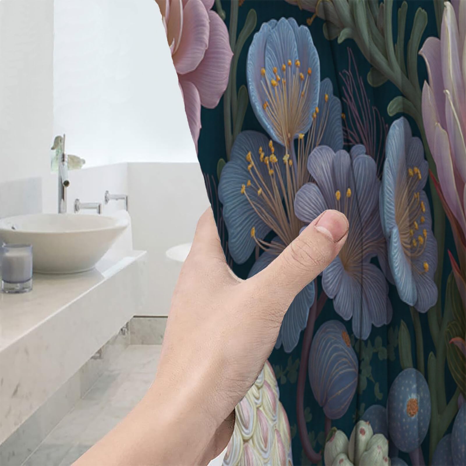 Rideau Douche,Rideau Baignoire Lavable en Machine Rideaux Douche Tissus Lavable Rideau De Baignoire Lavable pour Salle De Bain Domicile Baignoire Famille,Illustrations De Jardin,