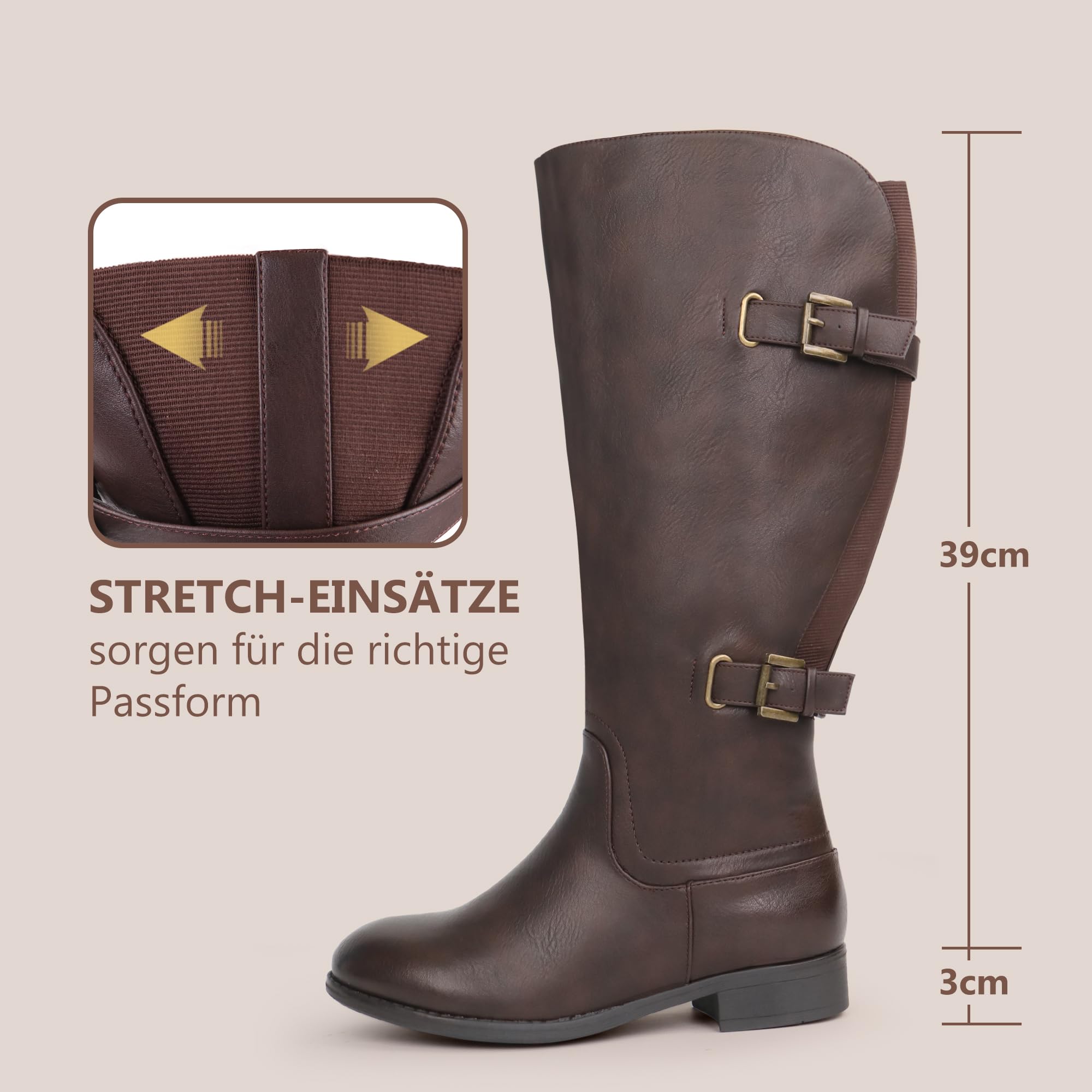 Damen-Stiefel mit weitem Schaft und kniehoher Sohle