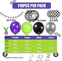 Vista 3 de Globo de Camión Verde Morado Negro Plateado Globos de Ruedas Grandes Guirnalda de Globos Kit de Arco de Globos de Halloween Coche de Carreras