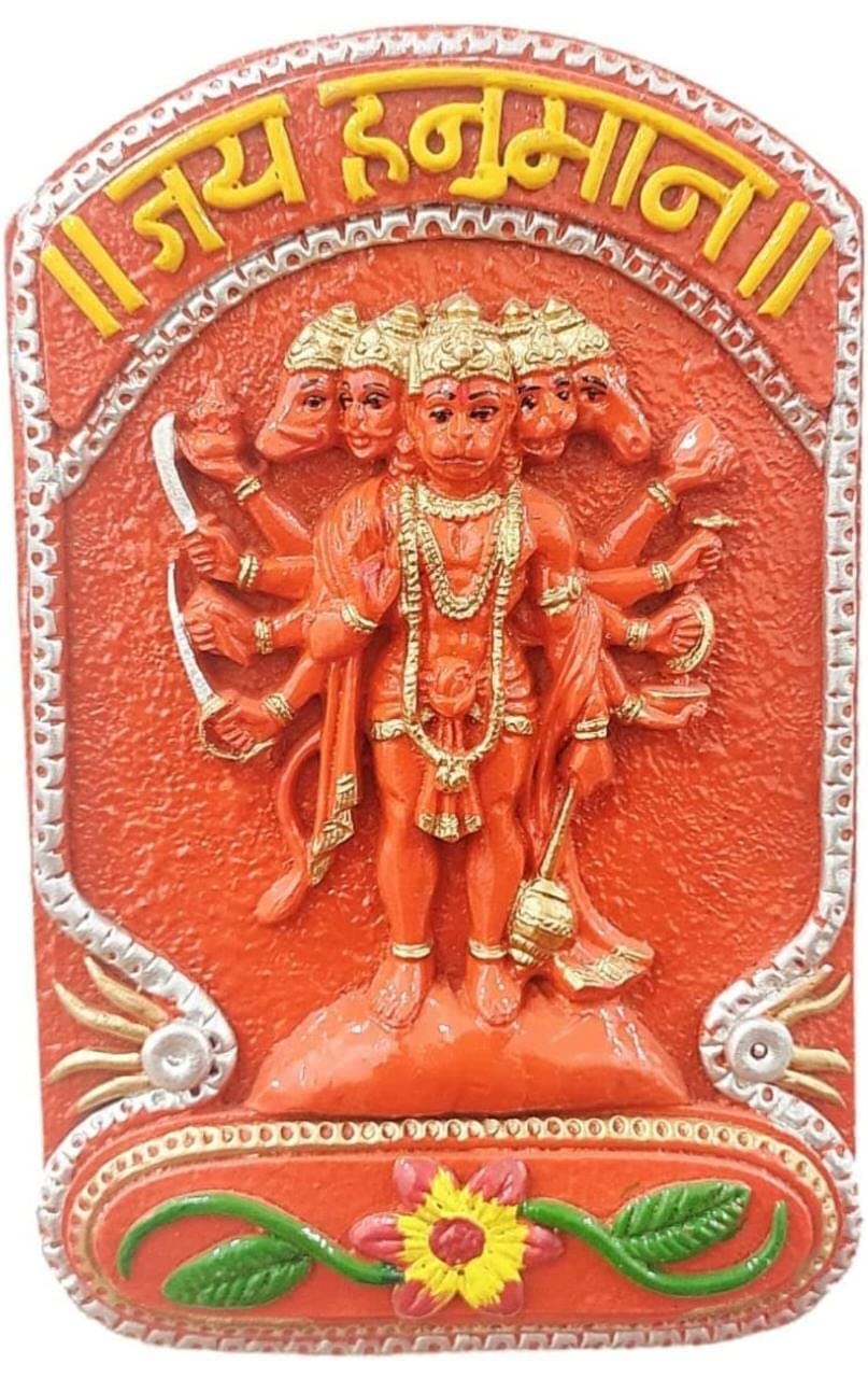 4OUR FAITH Panchmukhi Hanuman Ji - Piastra incisa da appendere alla parete, decorativa, design Old School, per Diwali Puja, decorazione per la casa, idea regalo, fatto a mano, lunghezza x larghezza =