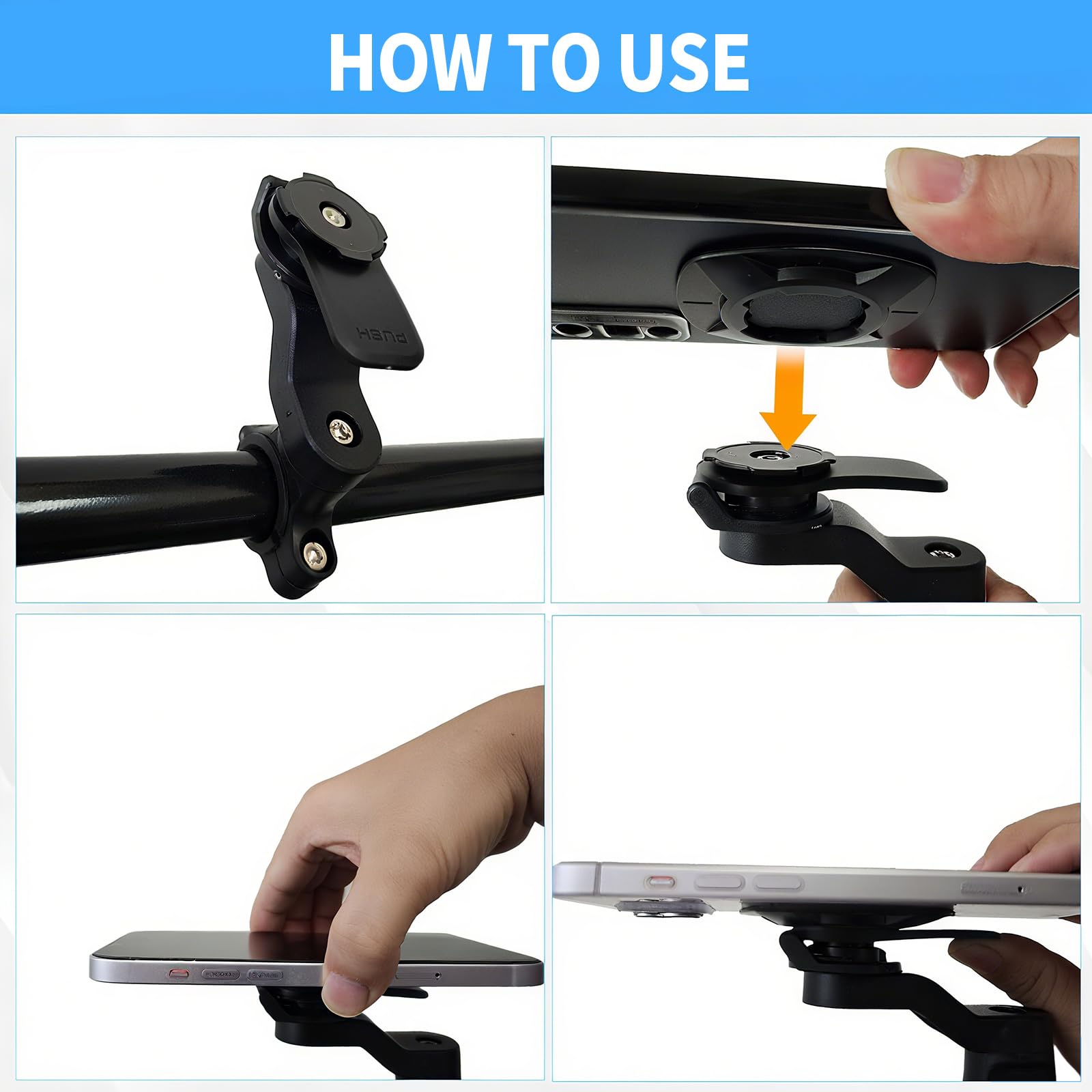 Porta Cellulare Bici Universale Supporto per Bicicletta E Moto, Supporto Telefono per MTB, Porta Smartphone Moto, 2 Adesivi per Cover Telefono, per Schermi da 4,7“ a 7,2” di Smartphone （Nero）