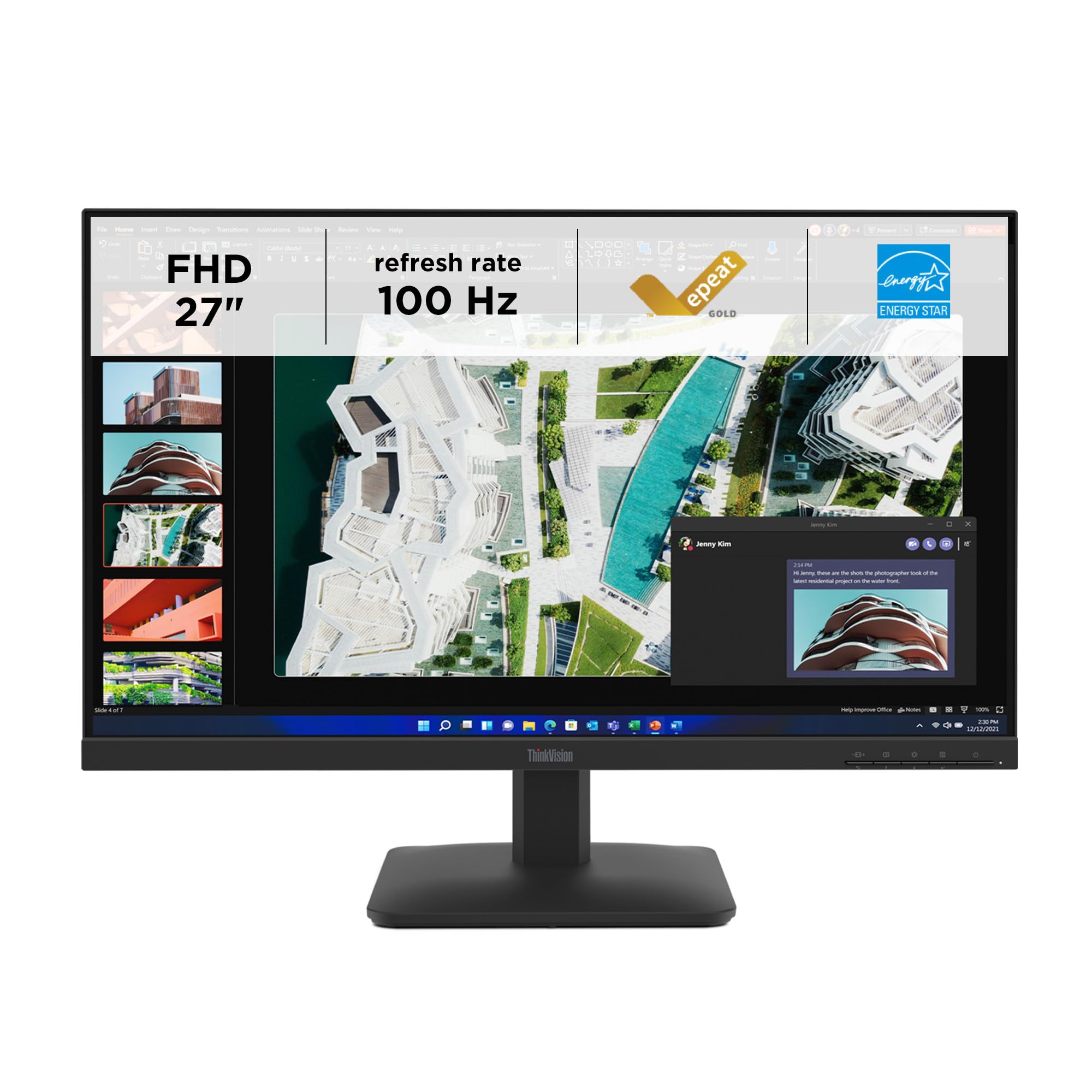 Lenovo ThinkVision S27-4e, monitor professionale 27" Full HD, pannello IPS ad alta fedeltà cromatica, frequenza 100Hz e protezione visiva avanzata – Nero
