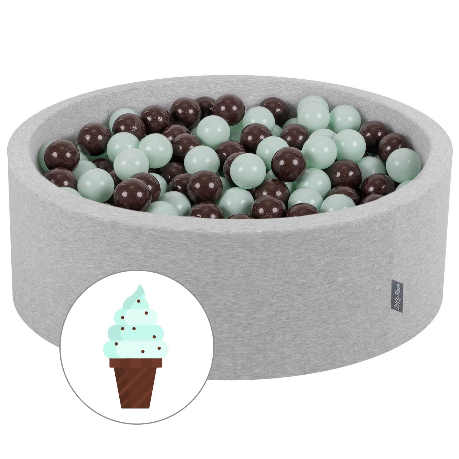 KiddyMoon Baby Ball Pit 90 X 30 Cm / 200 Balls 7 Cm Soft Foam For Infants And Toddlers From 8 Months Removable Cotton Cover, Ice Cream Light Grey