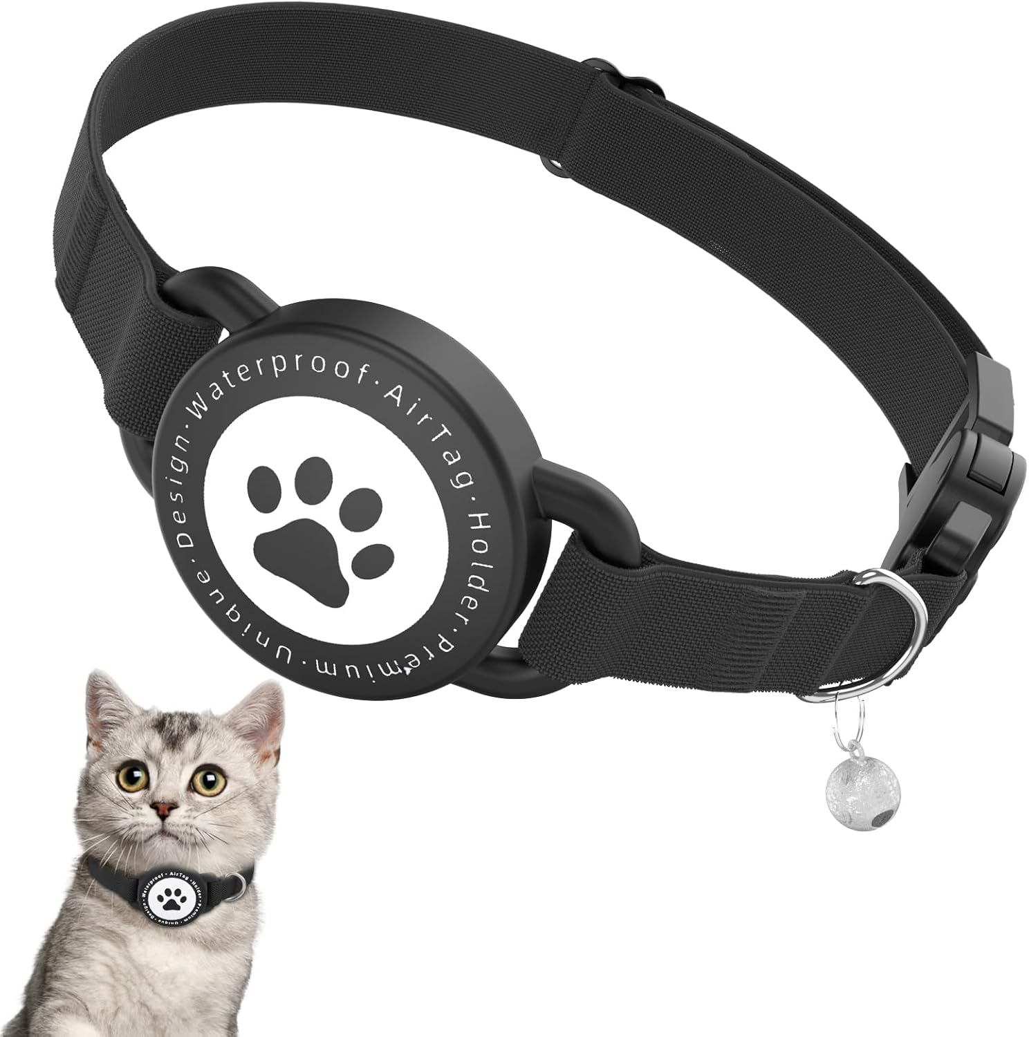 Product image of Airtag Cat Collar, Stretchy Kitten Collar with Apple Air Tag Holder, Lightweight and Comfortable, Ultra Elastic GPS Cat Collars for Cats Kittens and Puppies, 8-12.5 Inch, Black