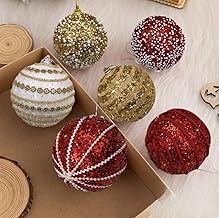 Yadava Christmas Tree Decoration Golden Red Balls Set | 6 Pcs Hanging Ornaments | Festive Home Office Party Decor Accessories | Gold and Red Christmas Decoration Items 10 cm (Red&Gold)